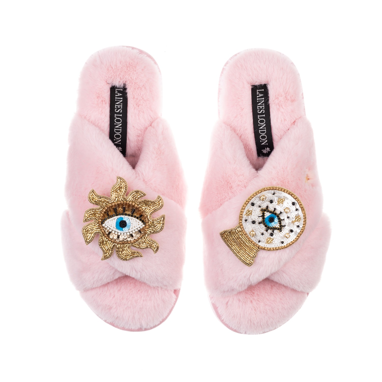 Laines London Women's Pink / Purple Classic Laines Slippers With Double Mystic Eye Brooches - Pink