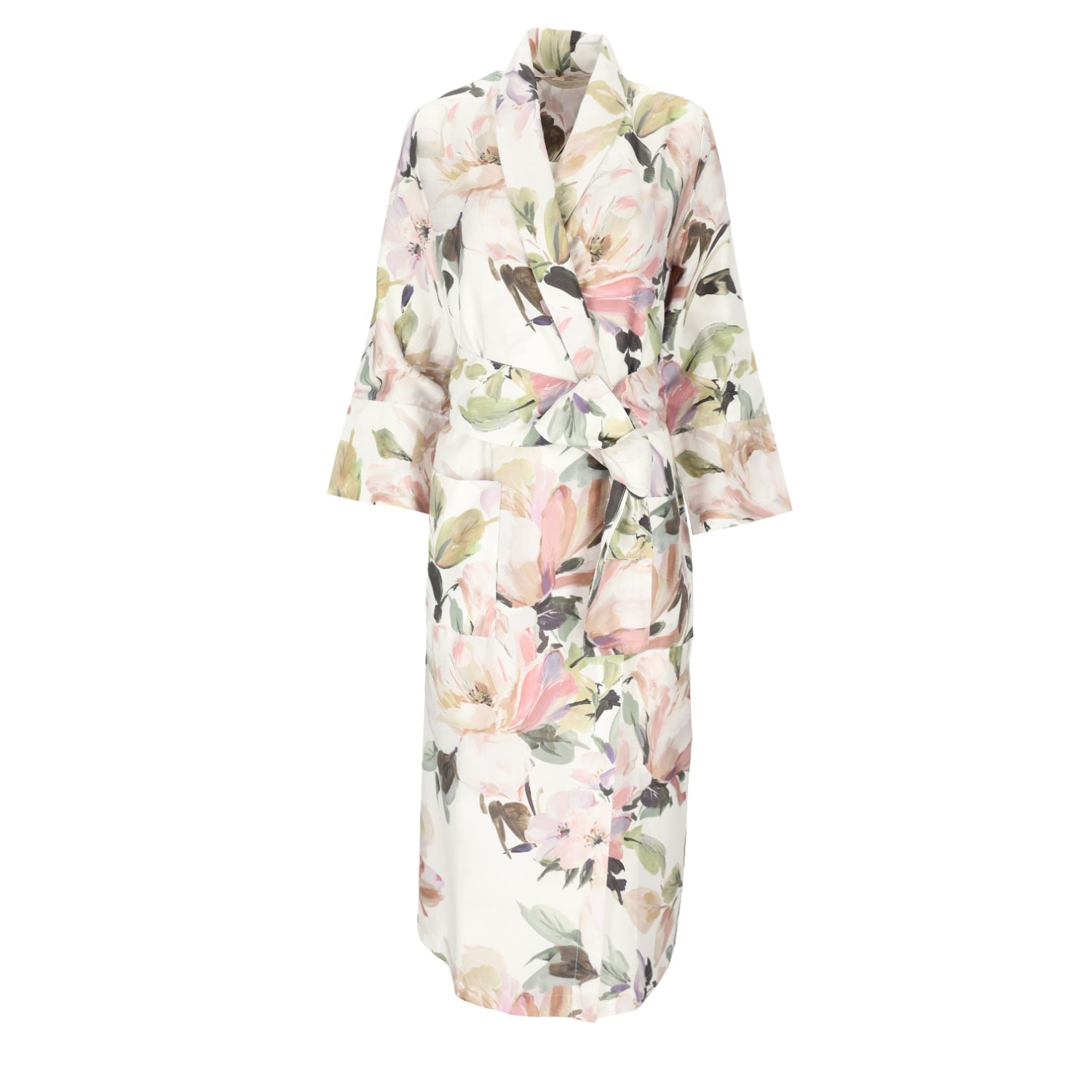Women's White / Green Classic Sateen Bathrobe Harmony | Medium | Decoflux Home