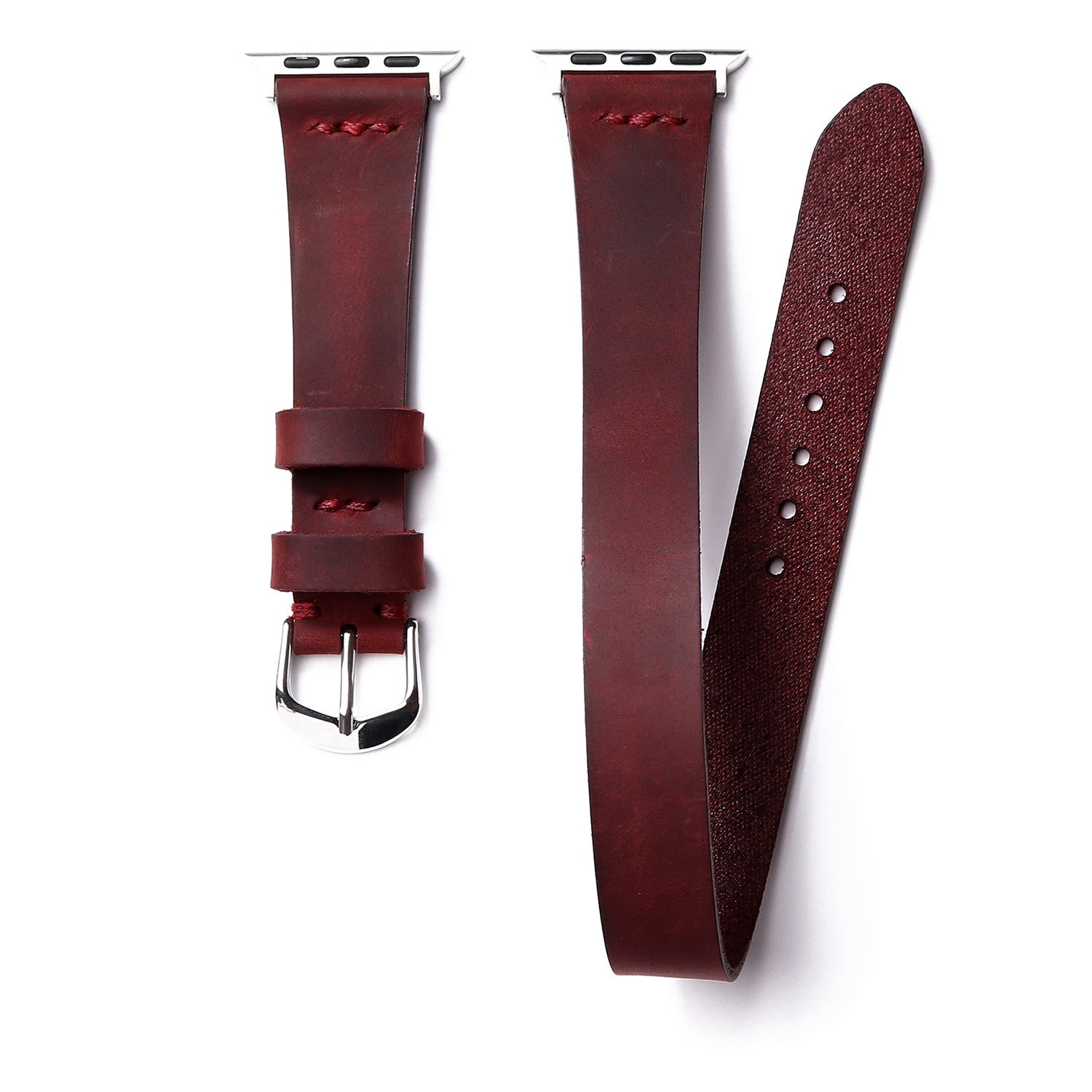 Men’s Pink / Purple / Red Double Tour Apple Watch Leather Strap - Burgundy Medium Roarcraft