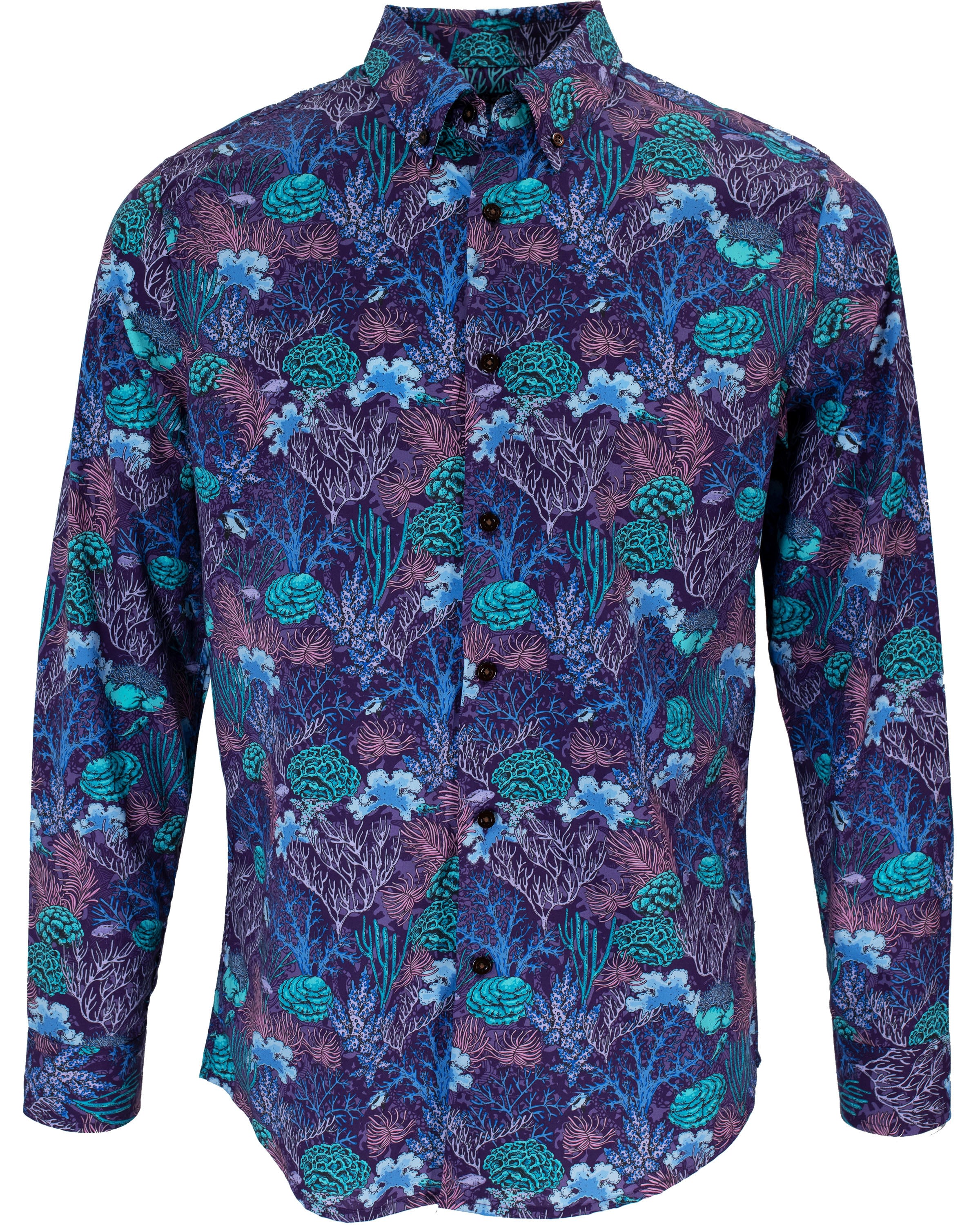 Men’s Green / Blue / Pink Morris Coral Garden Shirt In Purple Medium Lords of Harlech