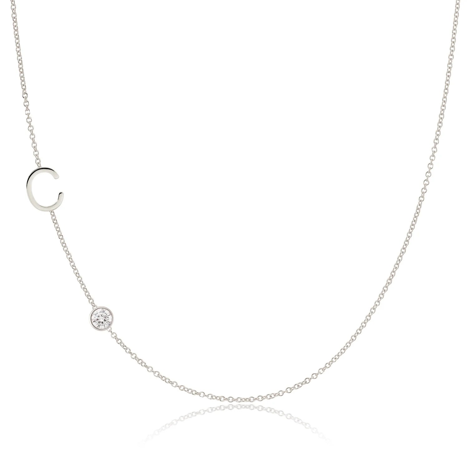 Maya Brenner Women's Monogram Necklace With Diamond - White Gold - 18" In Metallic