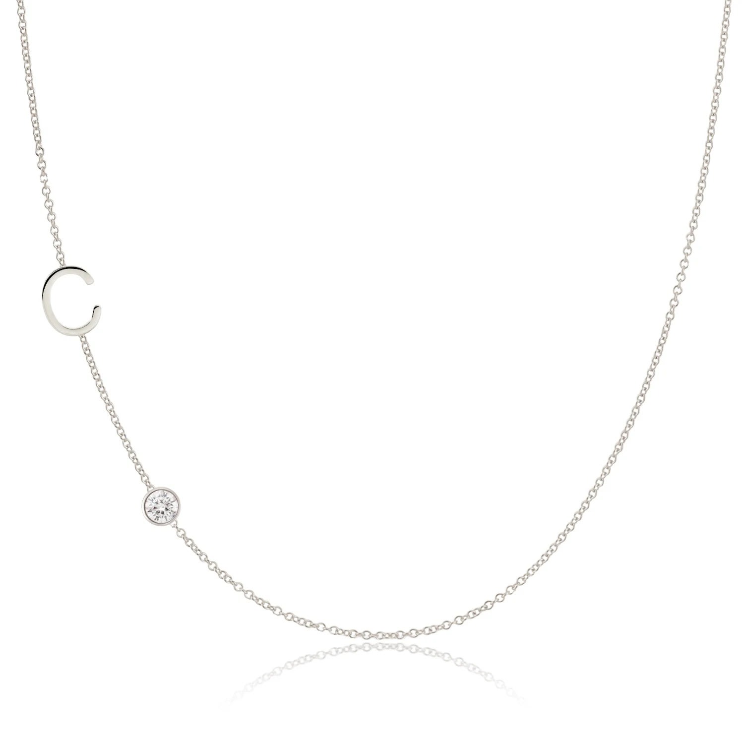 Women’s Monogram Necklace With Diamond - White Gold - 18" Maya Brenner