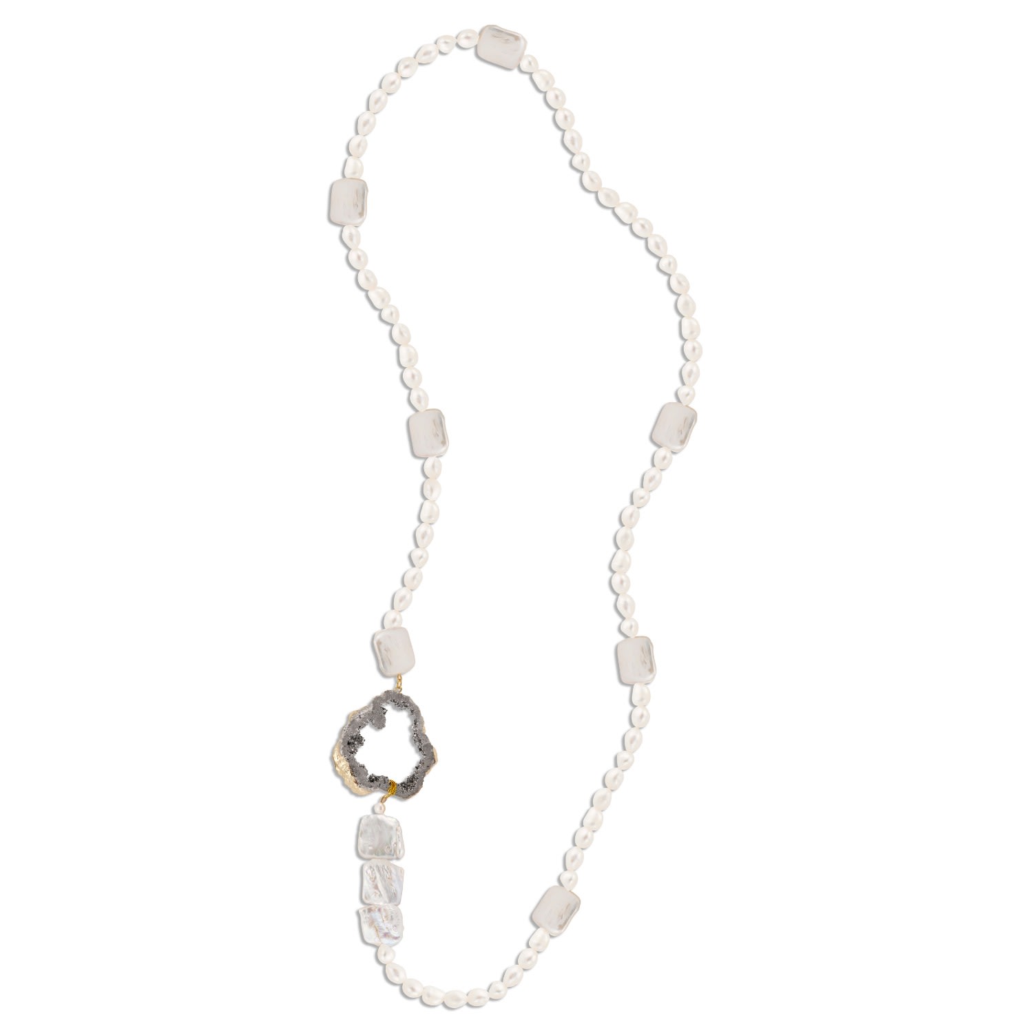 Callista By Vinita Women's Gold / Grey / White Statement Lariat Necklace