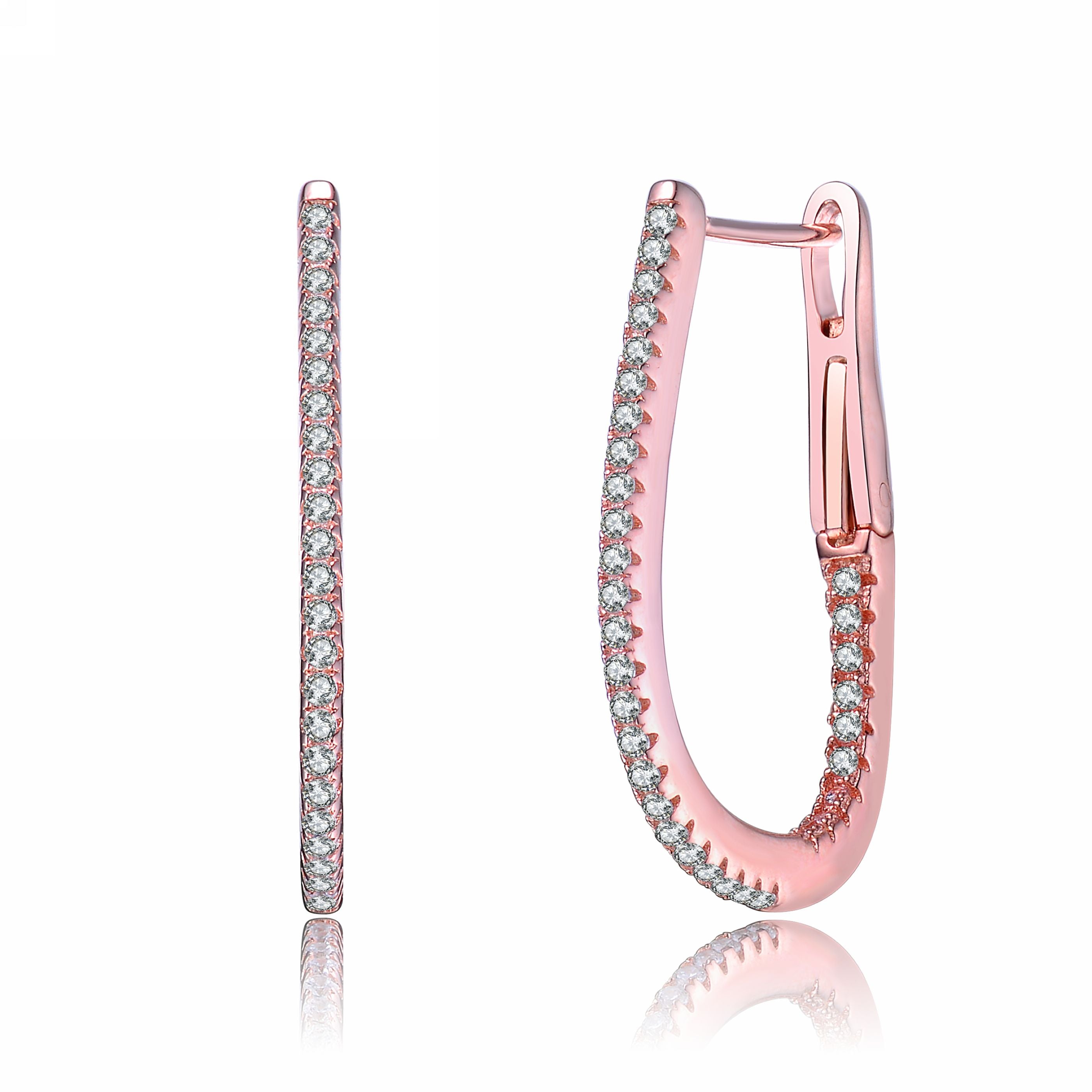 Women’s White / Rose Gold Sterling Silver With Rose Gold Plated Cubic Zirconia Hoop Earrings Genevive Jewelry