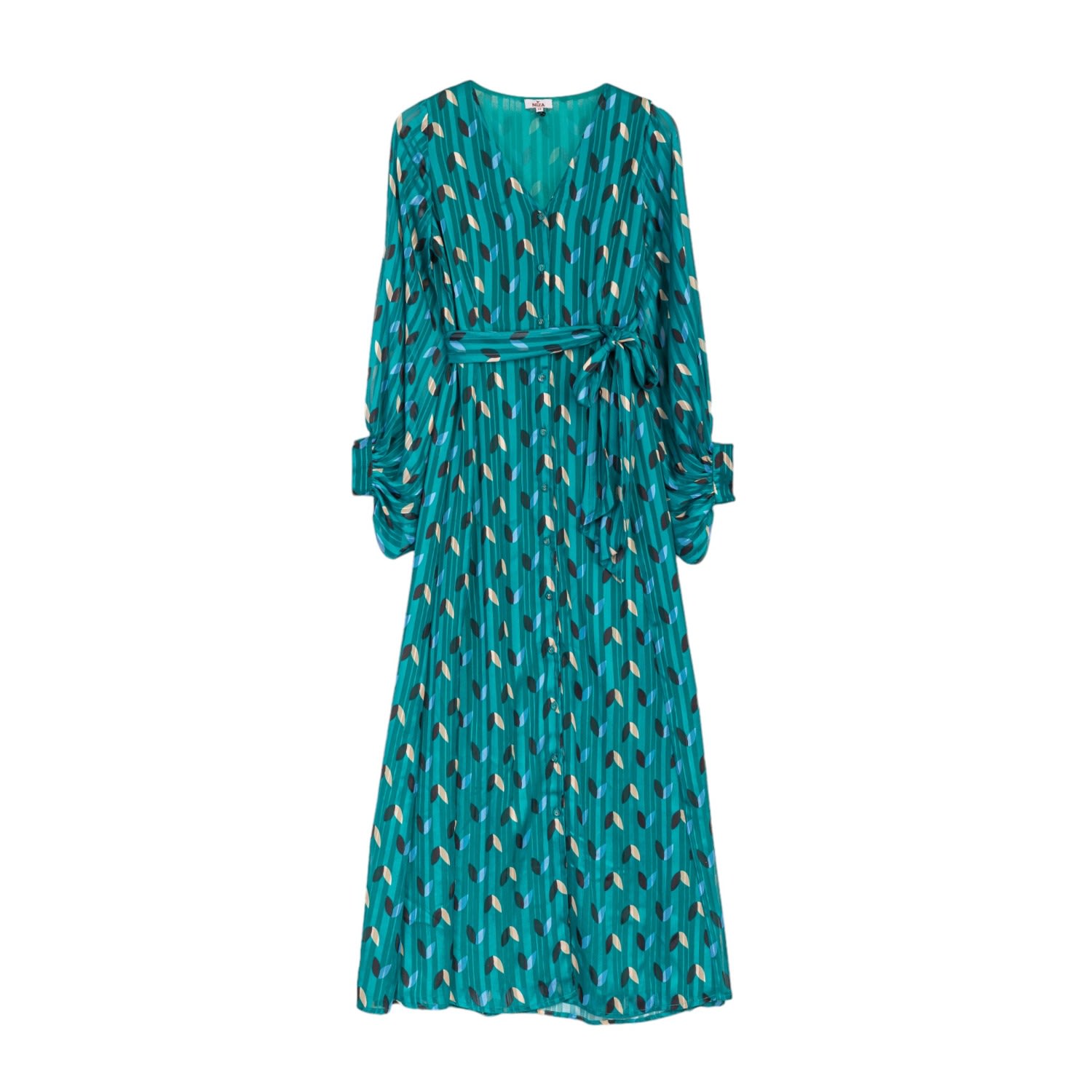 Niza Women's Green Sofia Long Leaf Print Dress In Green