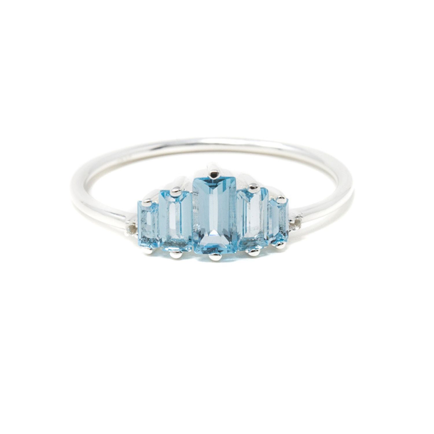 Nasi Silver Women's Aaliyah Baguette Ring- Blue Topaz, Silver In Blue