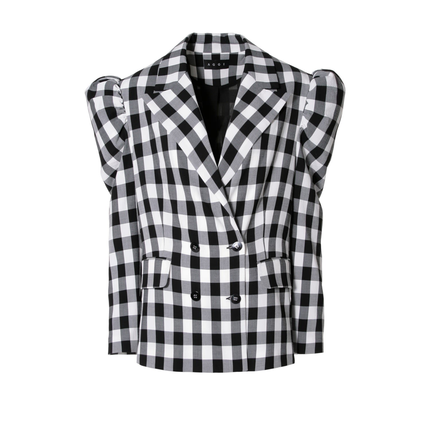 Aggi By Halewski Women's Black Vivienne Oversized Puffed Sleeves Double Breasted Blazer In Black