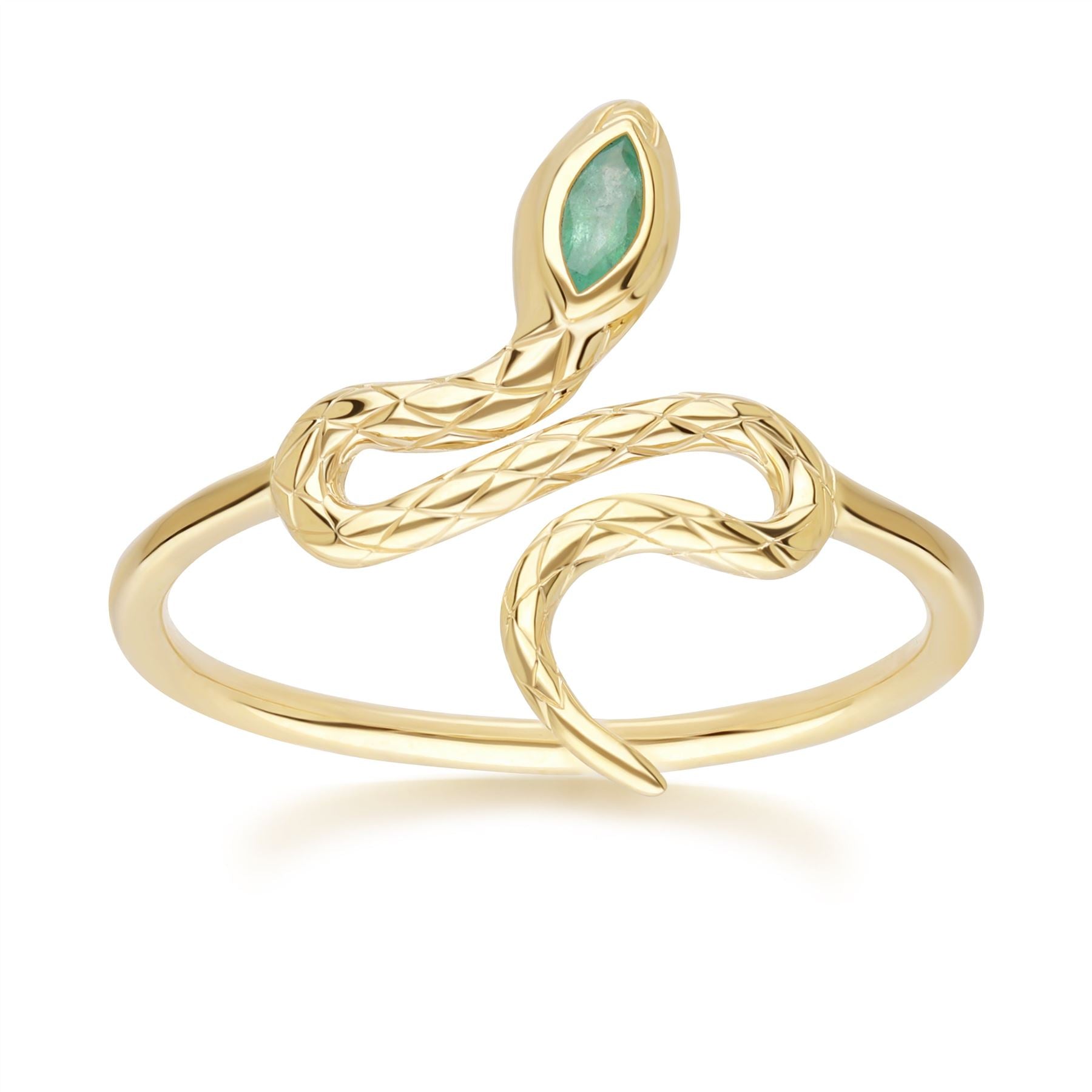 Women’s Gold / Green Emerald Winding Snake Ring In Yellow Gold Gemondo