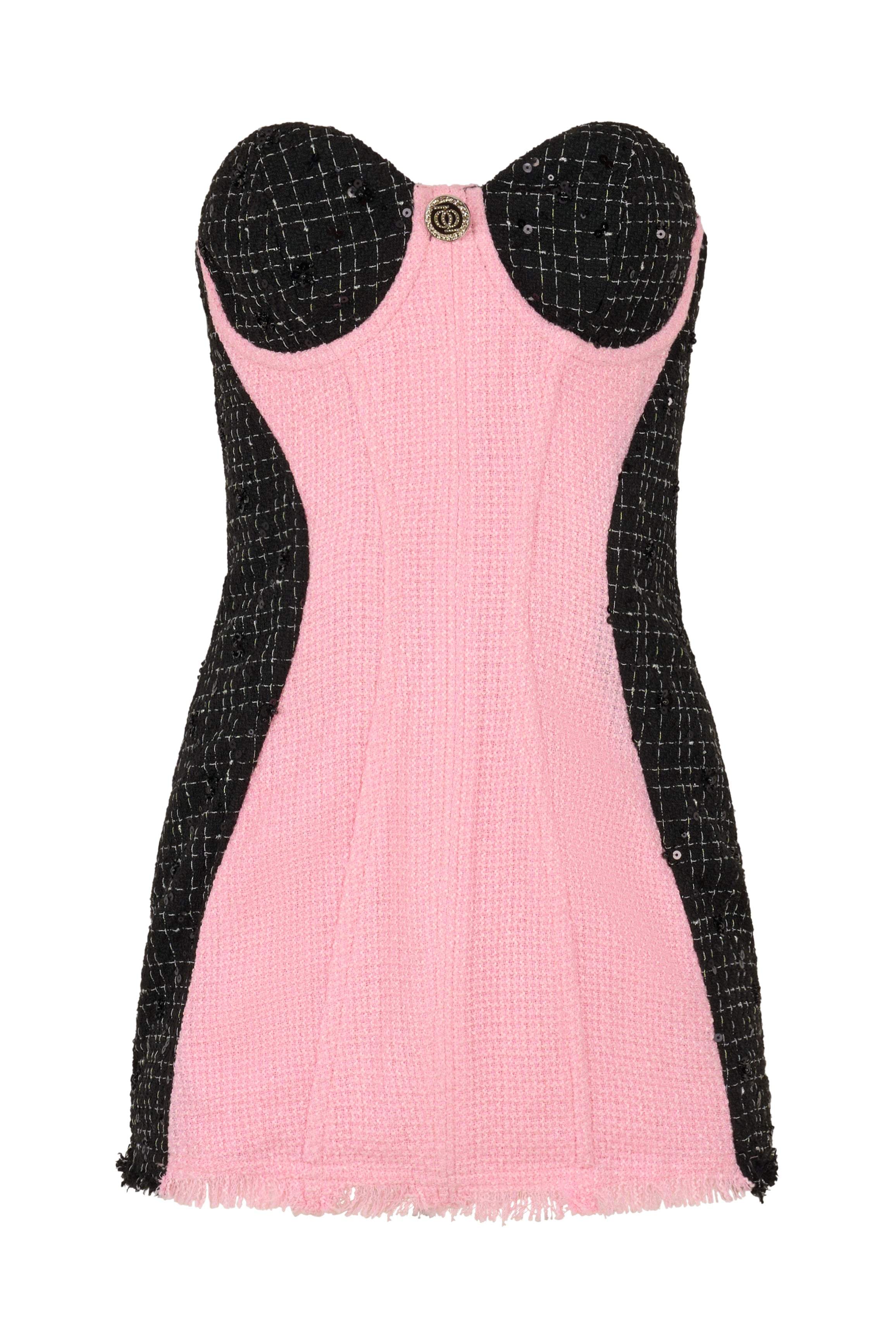 God Save Queens Women's Black / Pink Out Of Office Tweed Dress Pink In Multi