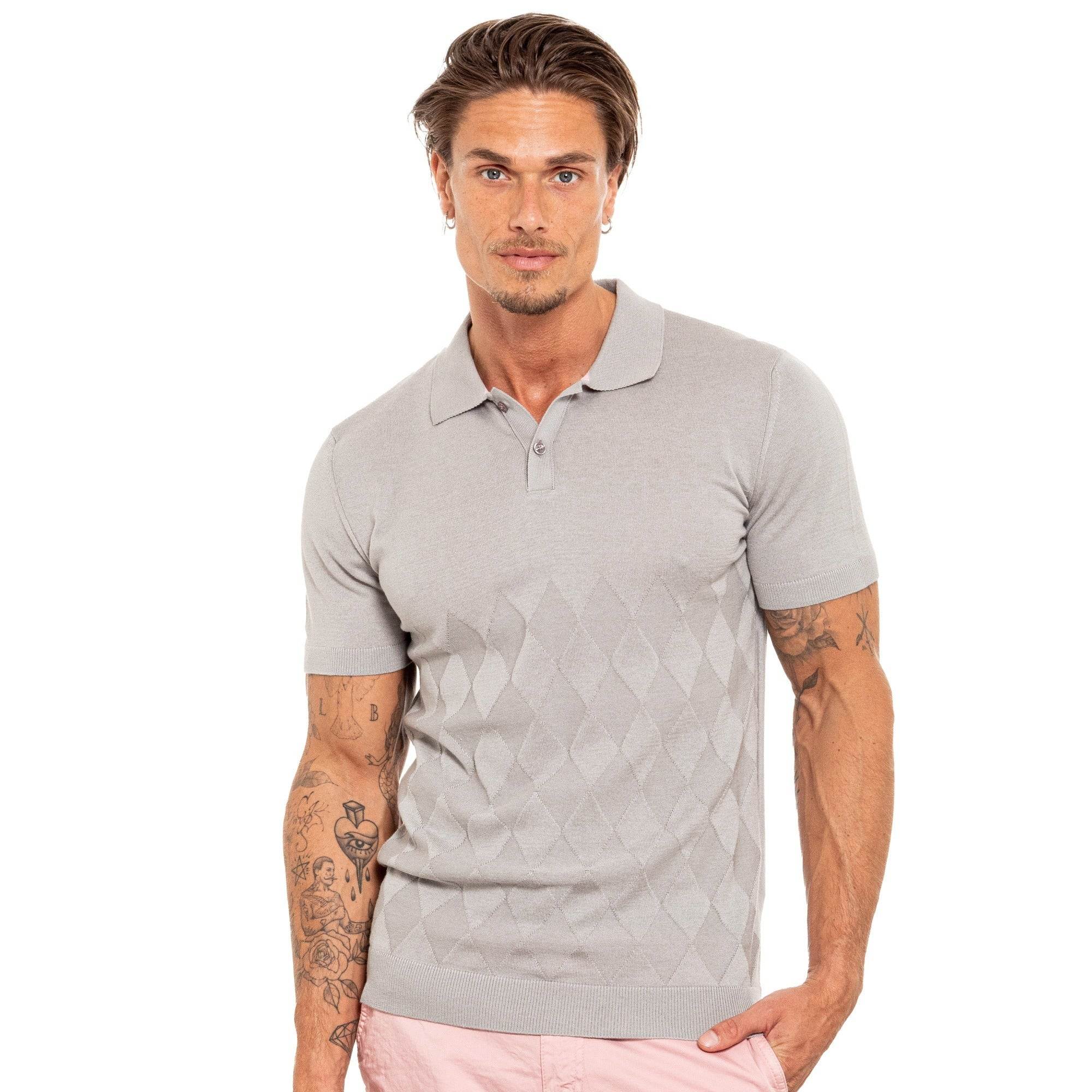 Eight X Men's Argyle Knit Polo - Grey