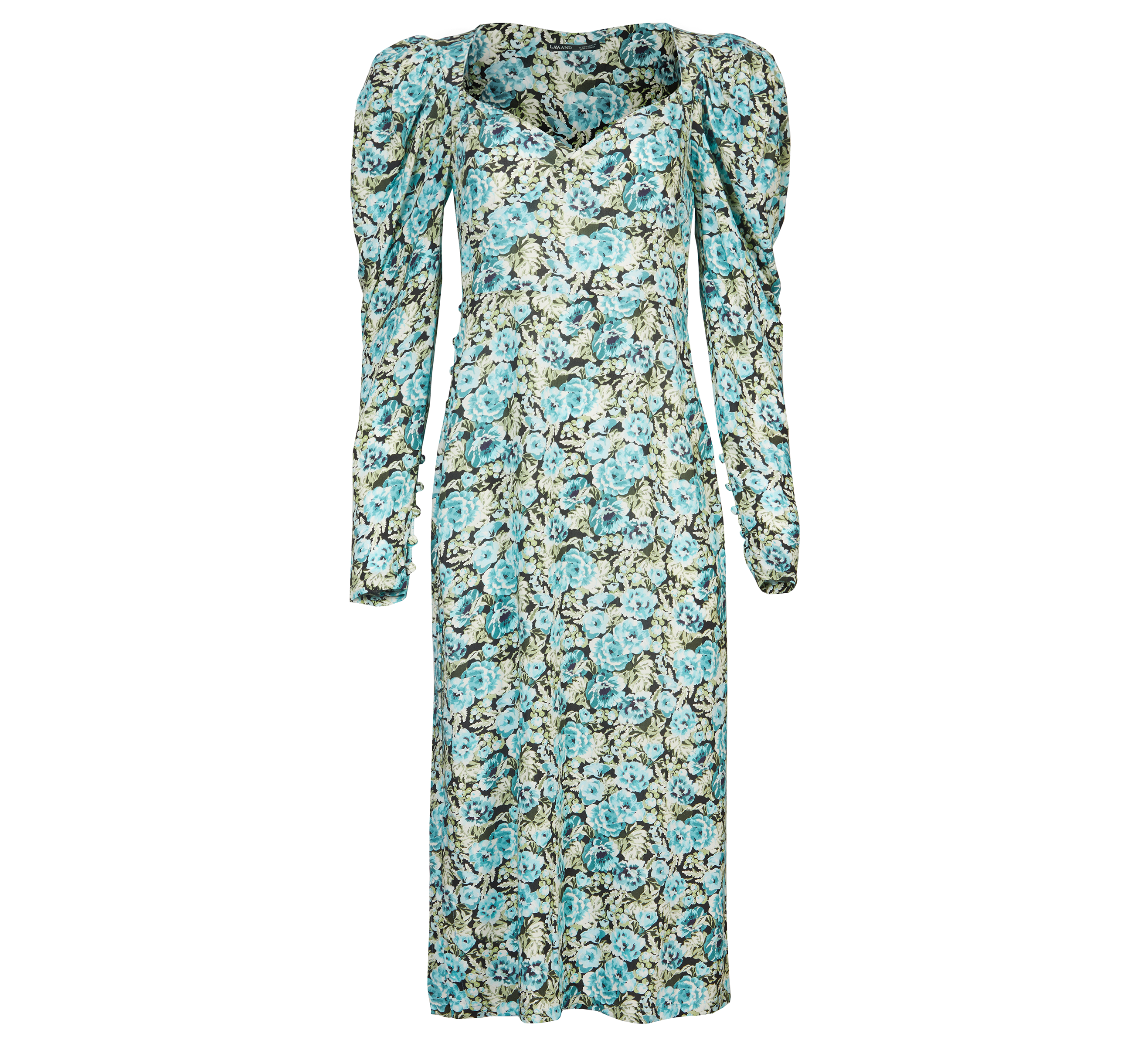 Women’s The Genevieve Midi Dress Puff Sleeve In Blue Floral Extra Large Lavaand