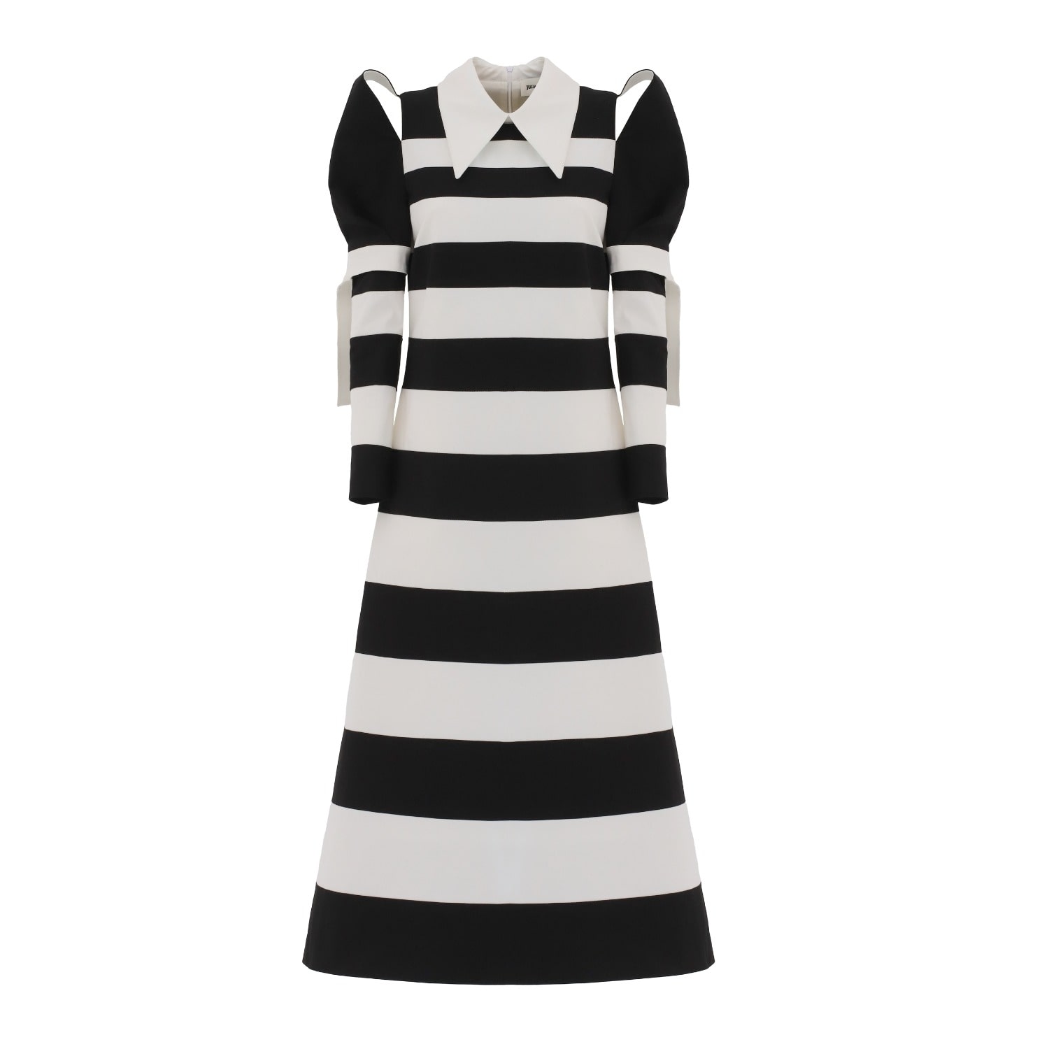 Julia Allert Women's Black / White Stylish Striped Cold Shoulder Long Sleeve Dress - Black White In Pattern