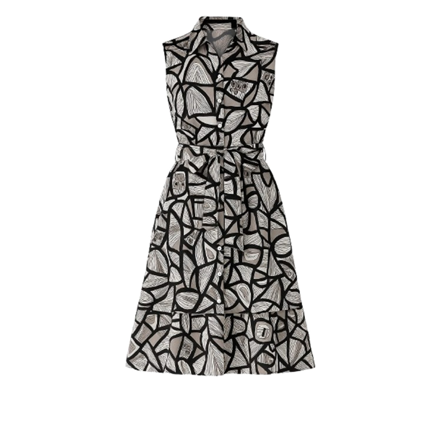 Conquista Women's Black Print Dress With Belt In Black