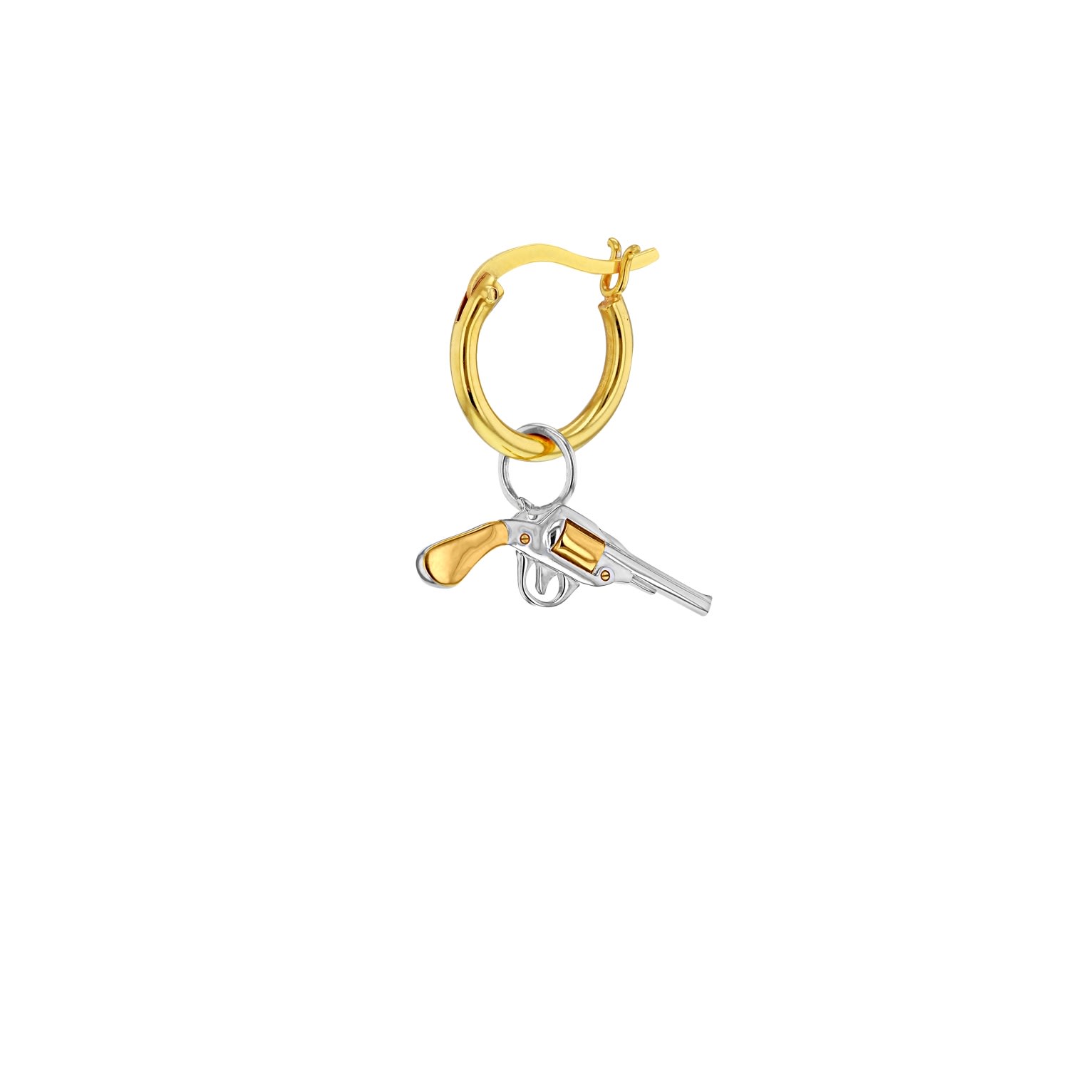 True Rocks Men's Gold / Silver 2 Tone Sterling Silver & 18kt Gold Plated Mini Pistol Charm On Gold Hoop In Gold