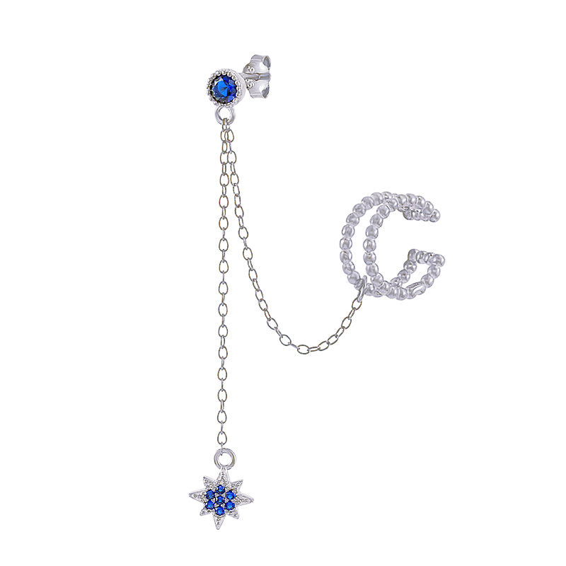 Gold Trip Women's Blue / Silver Blue Star Chandelier Single Earring & Ear Cuff In Silver In Silver