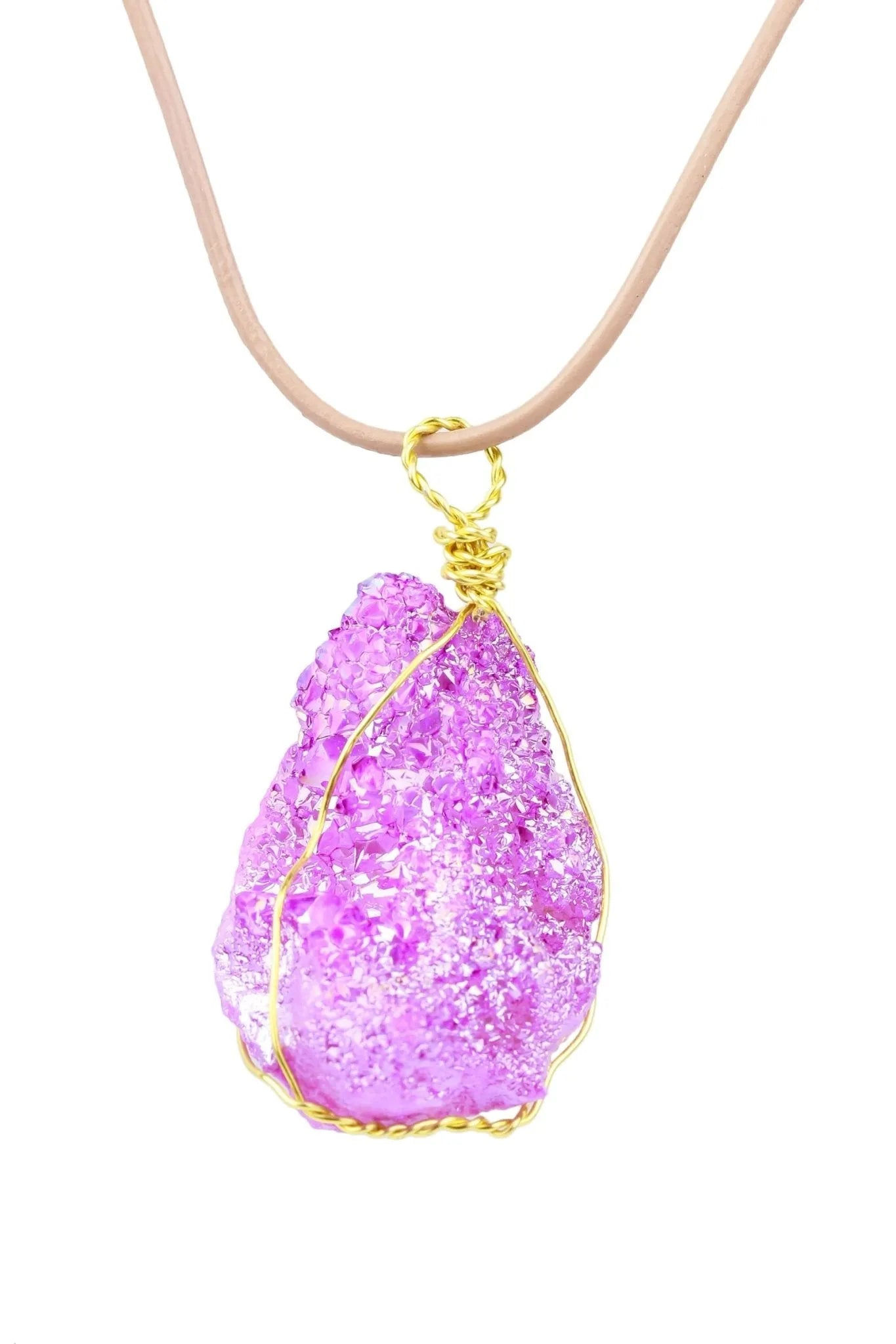 Saachi Women's Pink / Purple Wire Druzy Pendant Leather Necklace In Multi