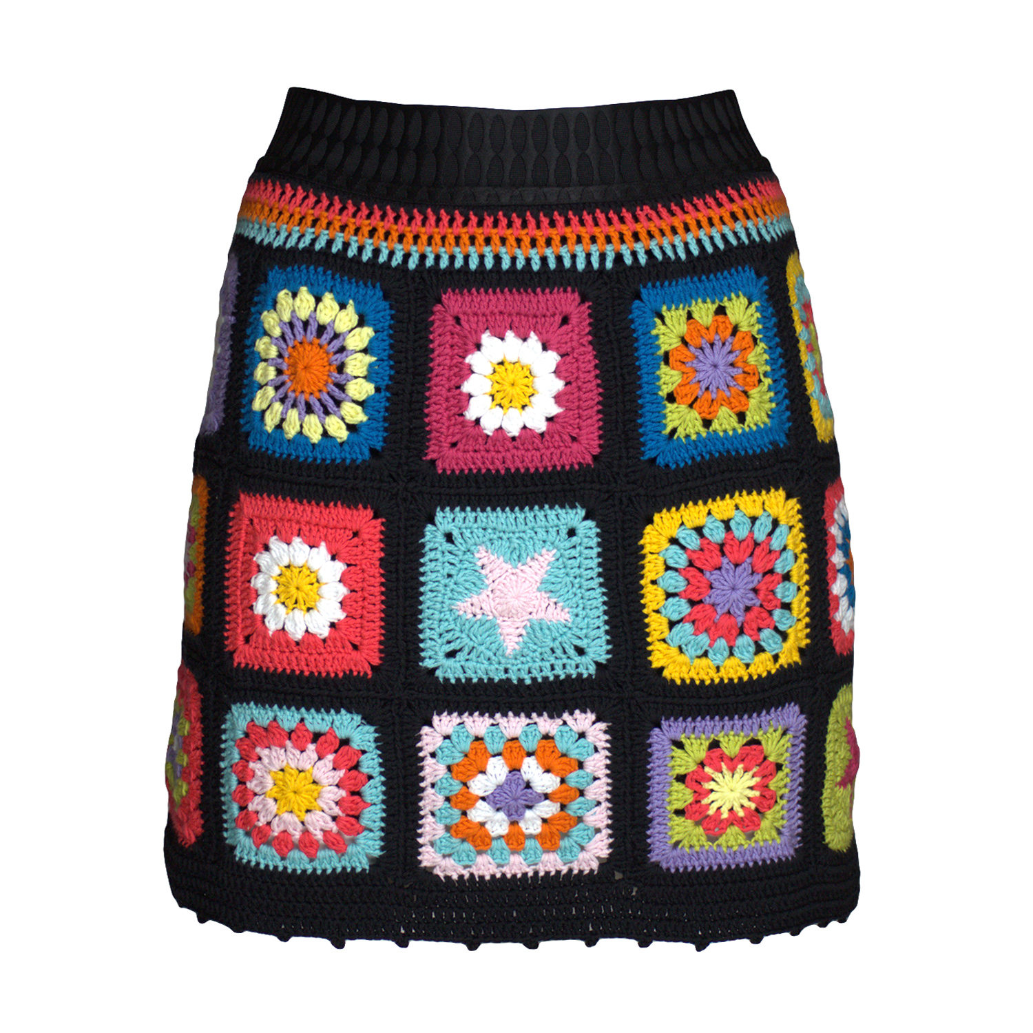 Lalipop Design Women's Black Handmade Crochet Patched Mini Skirt In Black