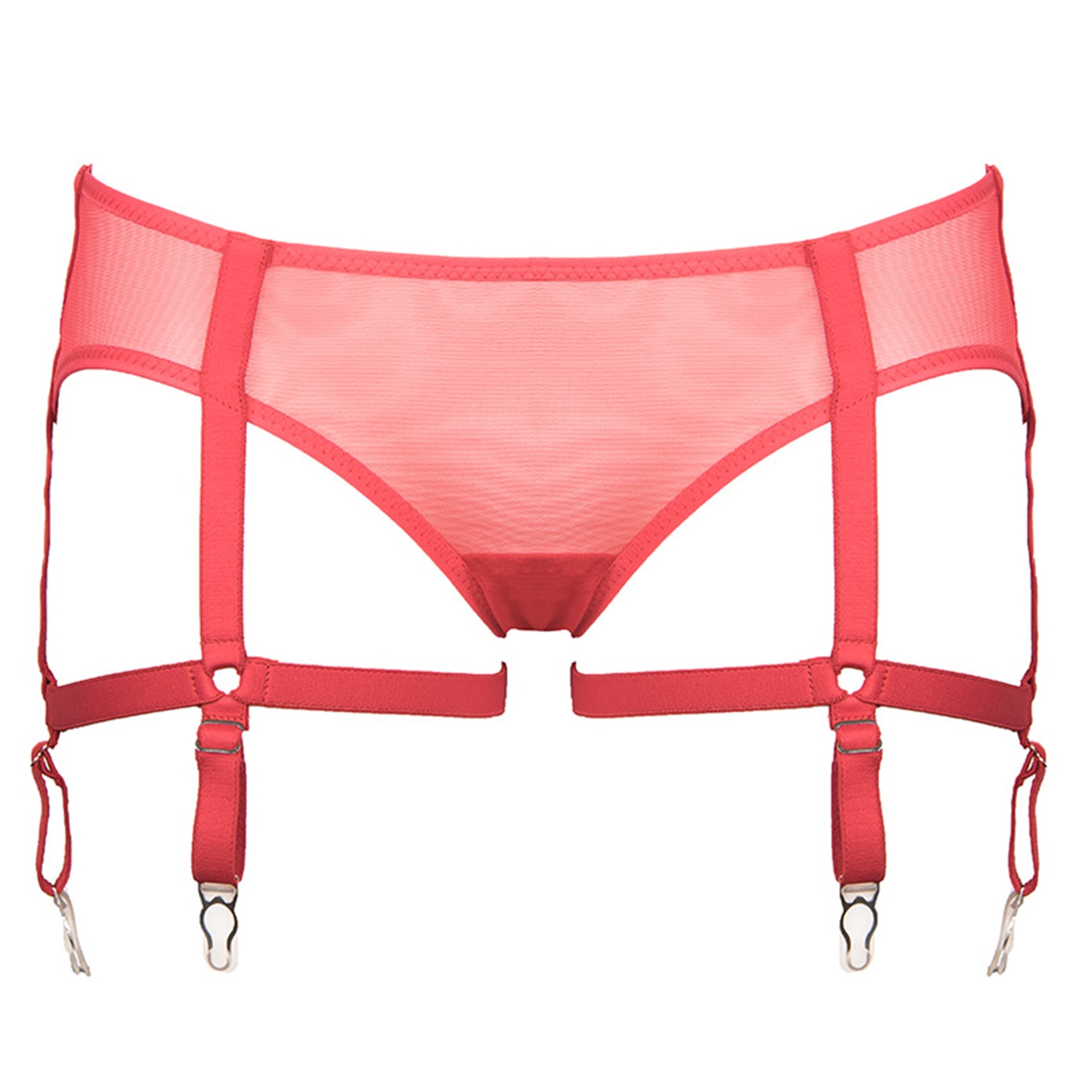 Reckless Wolf Women's Prey Red Backless Suspender Knicker - Christmas Special Mesh Brief With Garters In Red