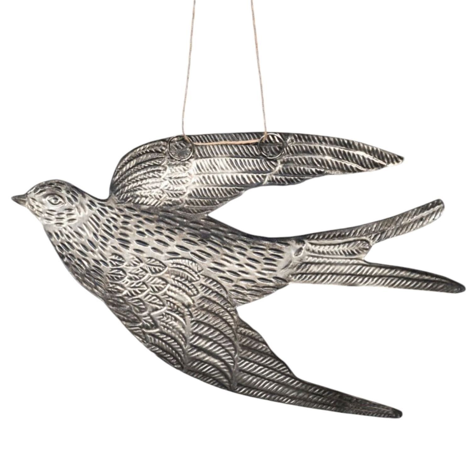 Lila Rasa Silver Bird Hanging Ornament Large X 2 Pcs