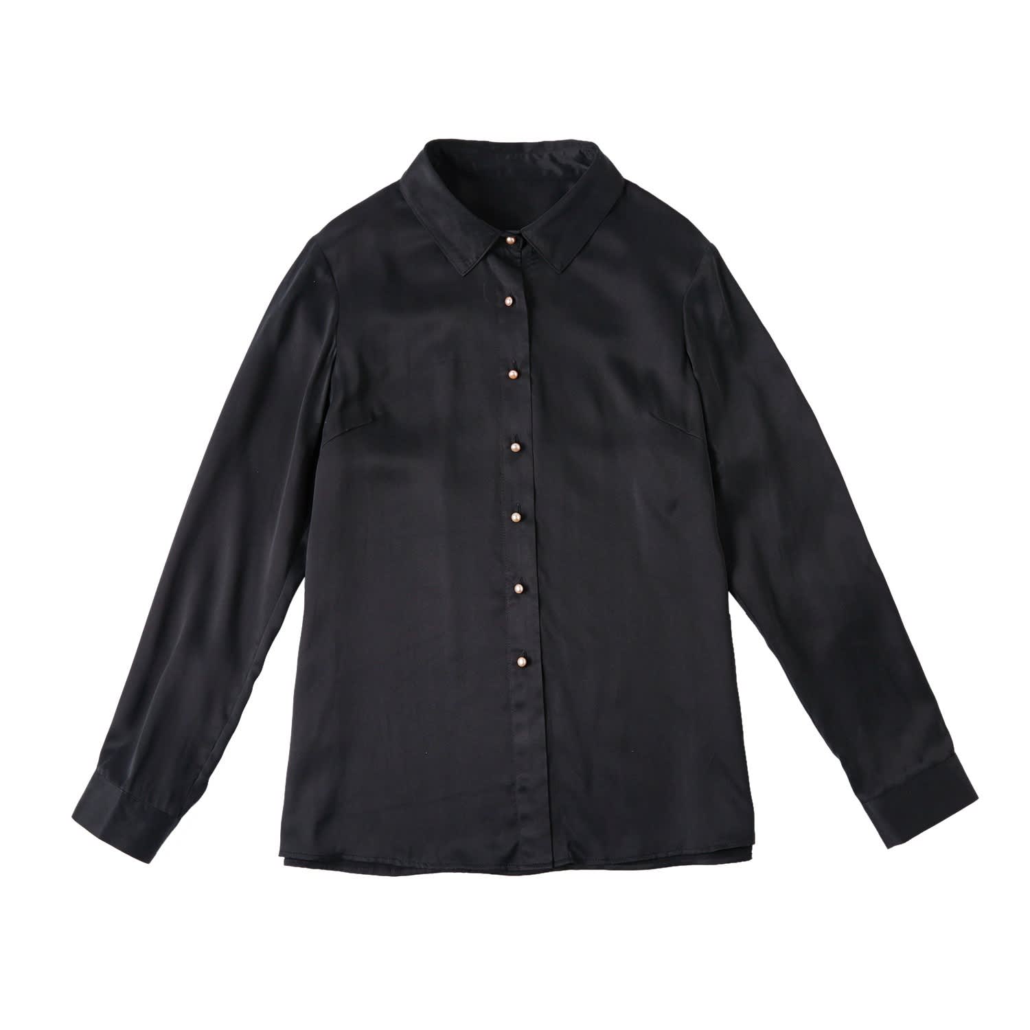 Pure Silk Pointed Collar Fitted Blouse | Pearl Buttons| Ariel 