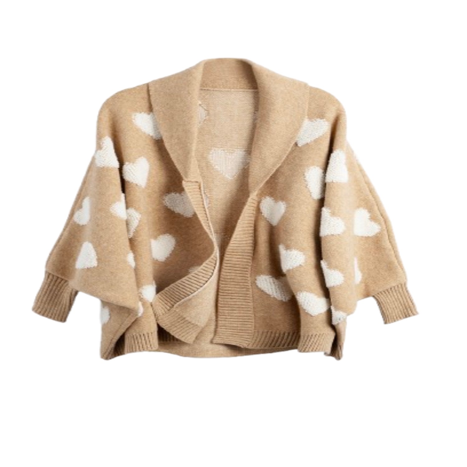 Saachi Women's Brown Heart Ribbed Knit Beige Cardigan