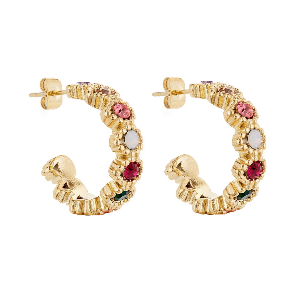 Ballinger Women's Green / Gold Baroque Bejewelled Pink, Green & Gold Hoops Earrings In Multi
