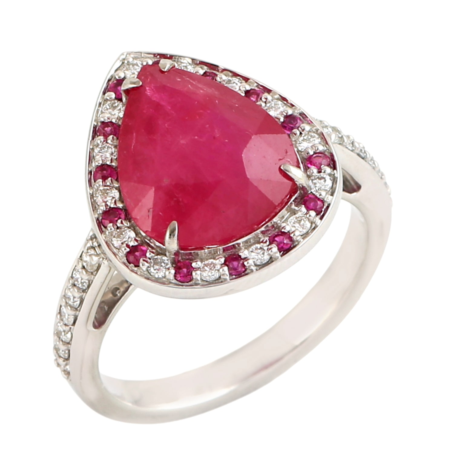 Artisan Women's White / Pink / Purple Natural Pear Cut Ruby & Diamond Cocktail Ring In White Gold