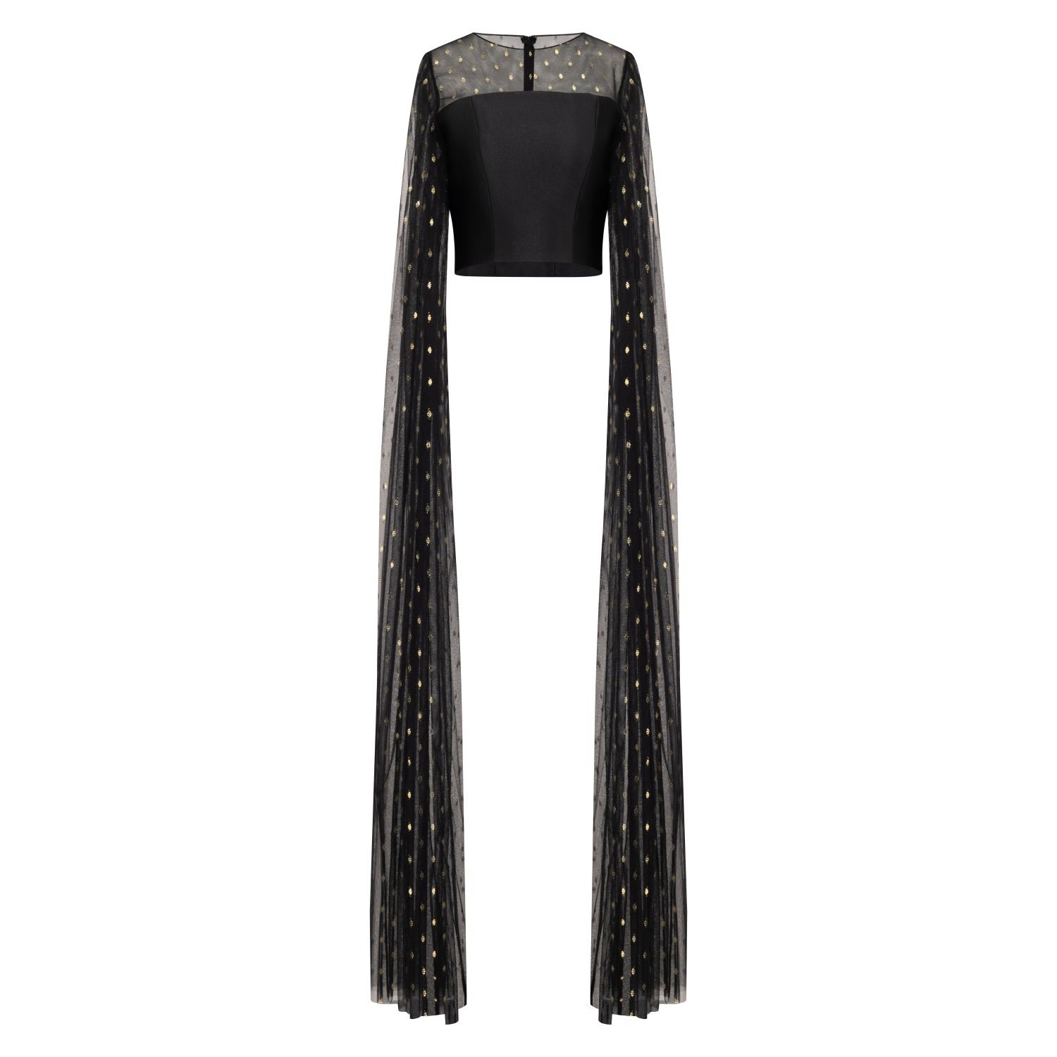 Azzalia Women's Black / Gold Tulle Top With Oversized Sleeves - Black & Metallic Gold In Black/gold