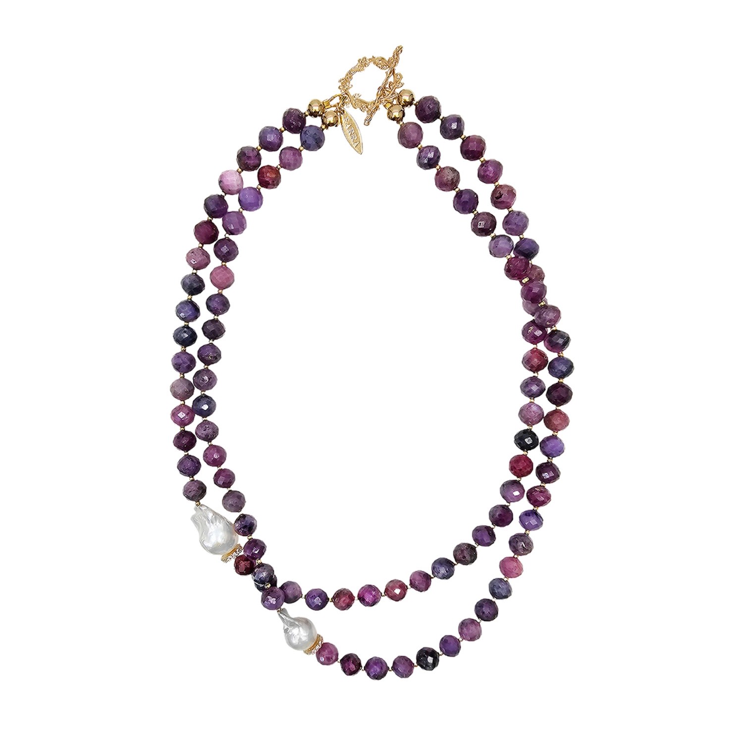 Farra Women's Pink / Purple Purple Ruby With Baroque Pearls Double Layers Necklace