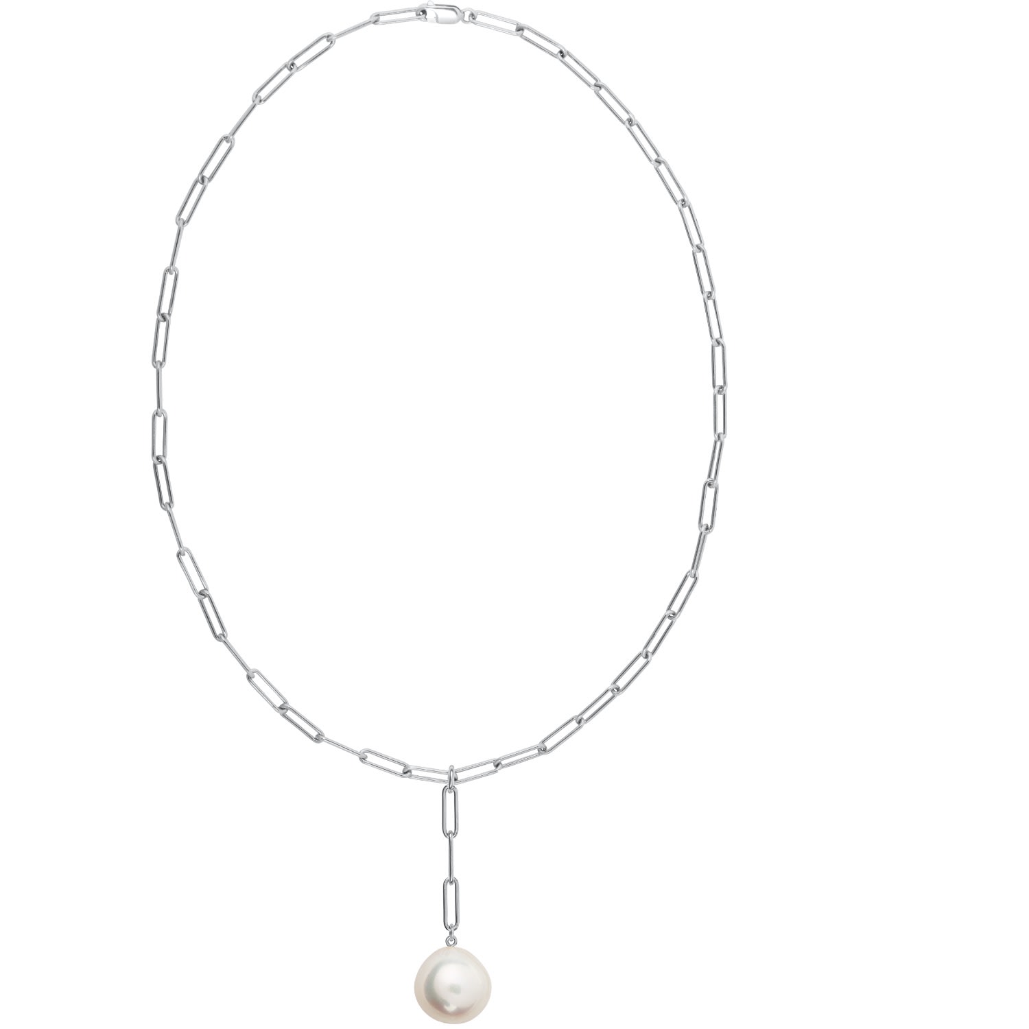 Women’s Aetia Lariat Xxl White Pearl Chain Necklace - Silver Ora Pearls