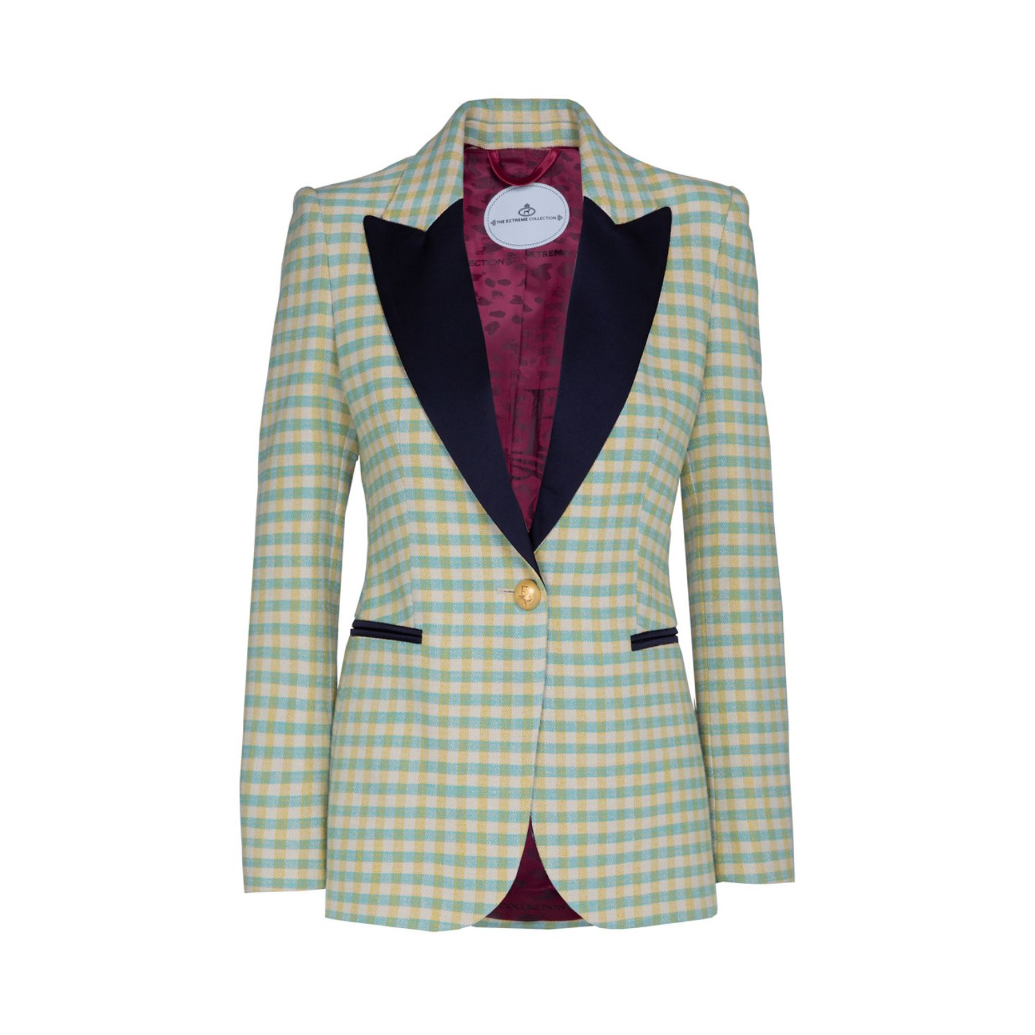 The Extreme Collection Women's Blue / Yellow / Orange Fiona Blue Gingham Check Blazer In Blue/yellow/orange