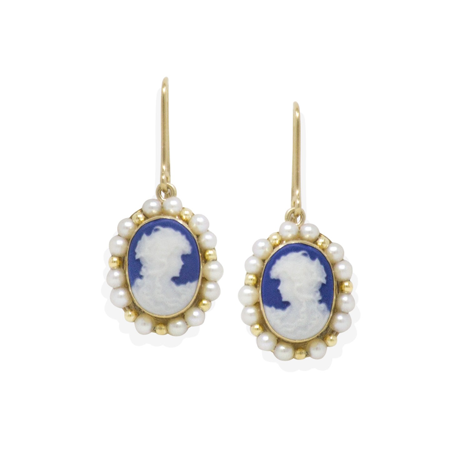 Women’s Little Lovelies Gold-Plated Blue Cameo Pearly Earrings Vintouch Italy