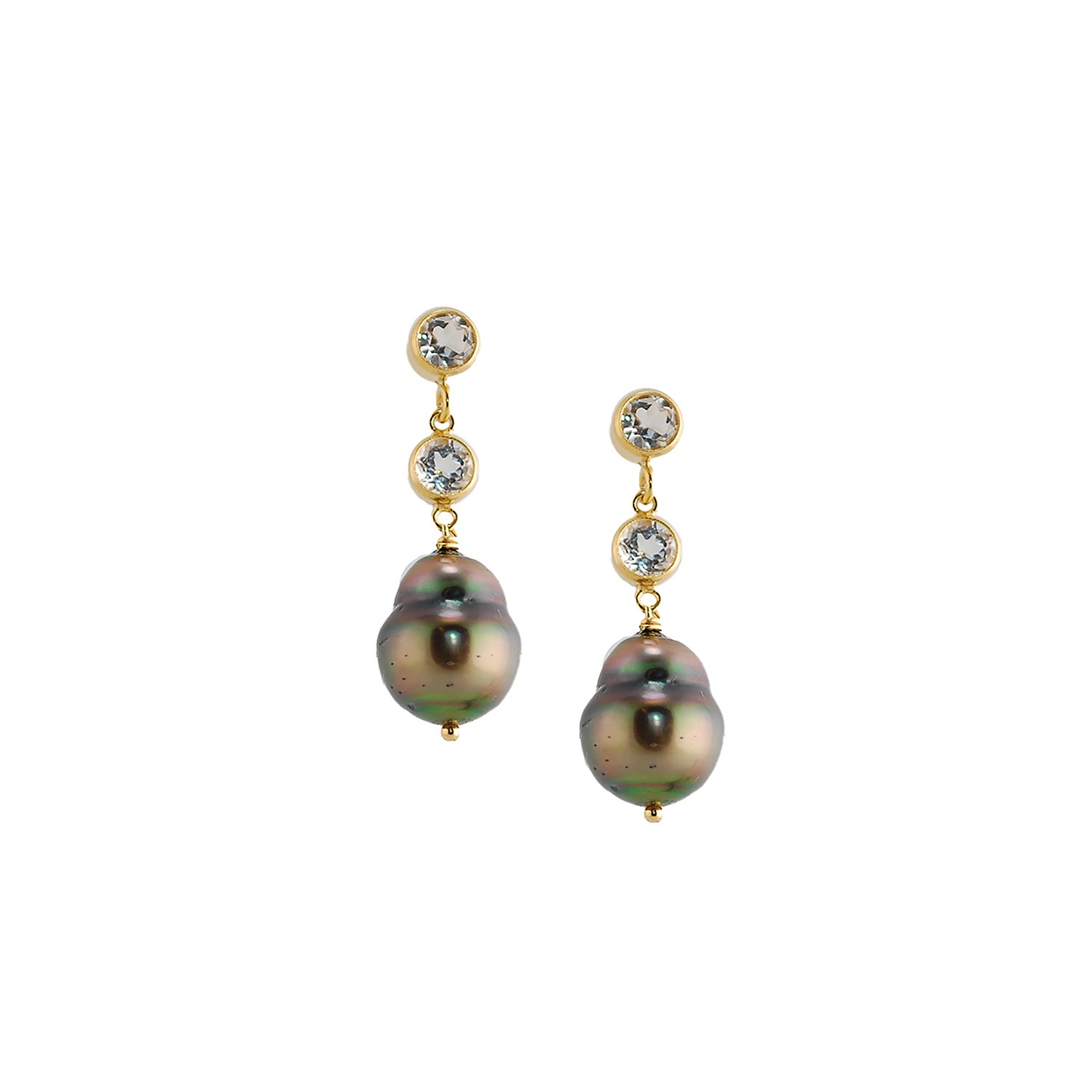 Women’s Black Tahitian Pearl Post Earrings With Two White Topaz Amy Gambill Designs