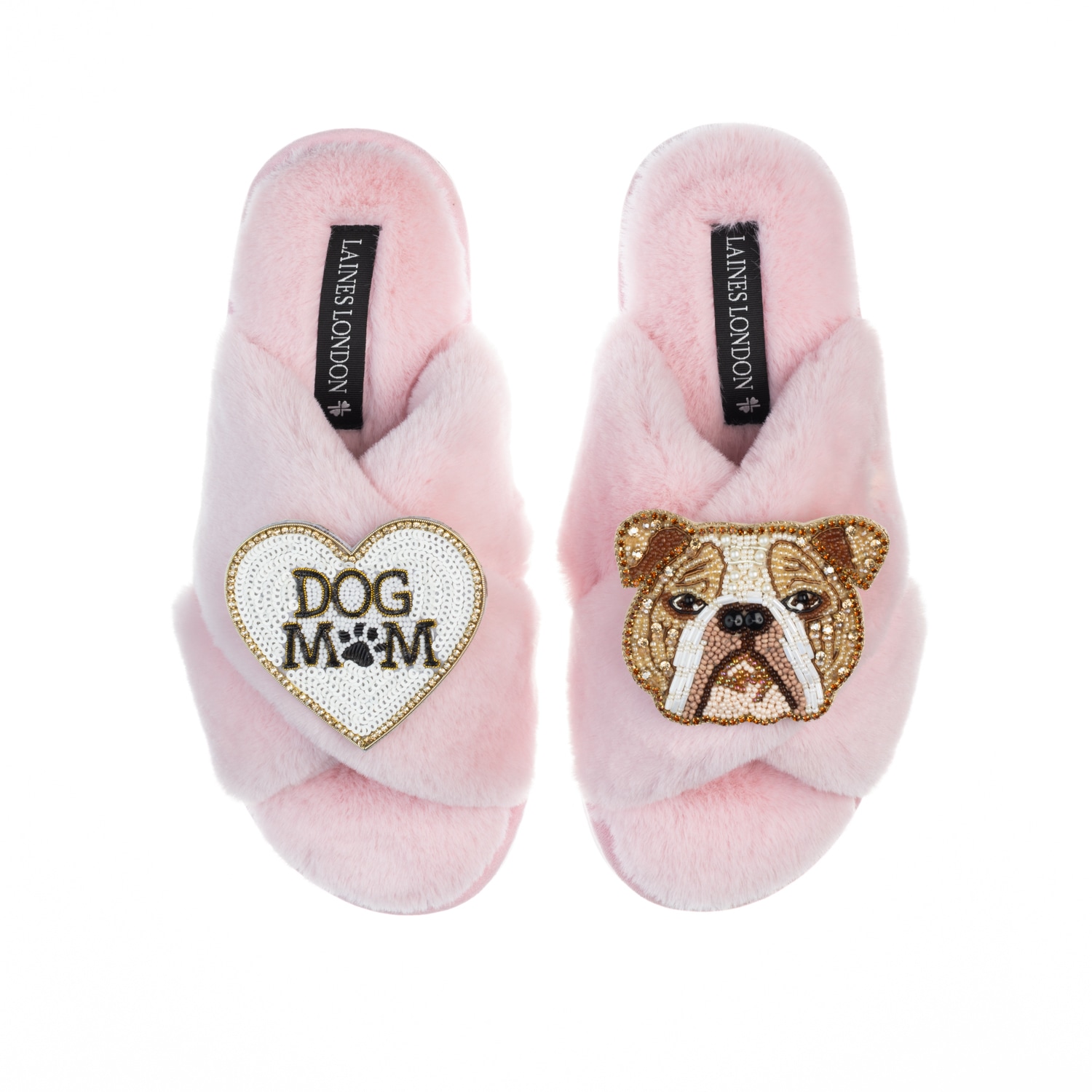 Laines London Women's Pink / Purple Classic Laines Slippers With Mr Beefy & Dog Mum / Mom Brooches - Pink