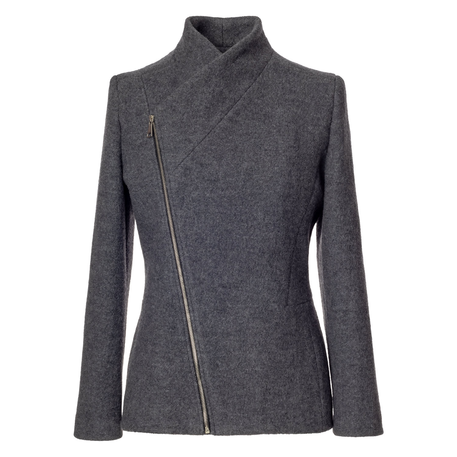 Jana Coshè Women's Grey Wool Jacket With Asymmetric Zip – Handmade From Italian Virgin Wool In Gray