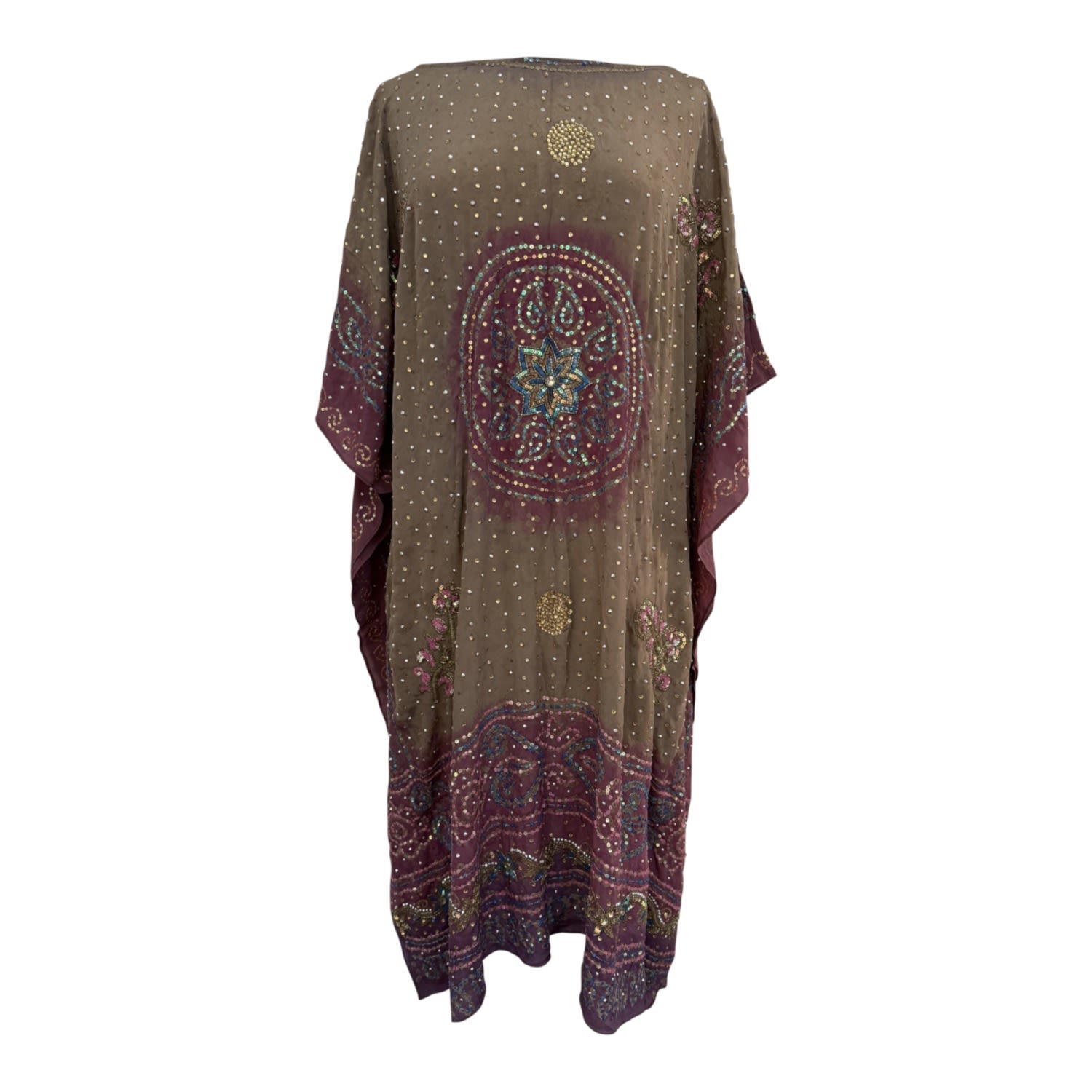 Kali Joshi Women's Boat Neck Beaded Silk Kaftan In Multi