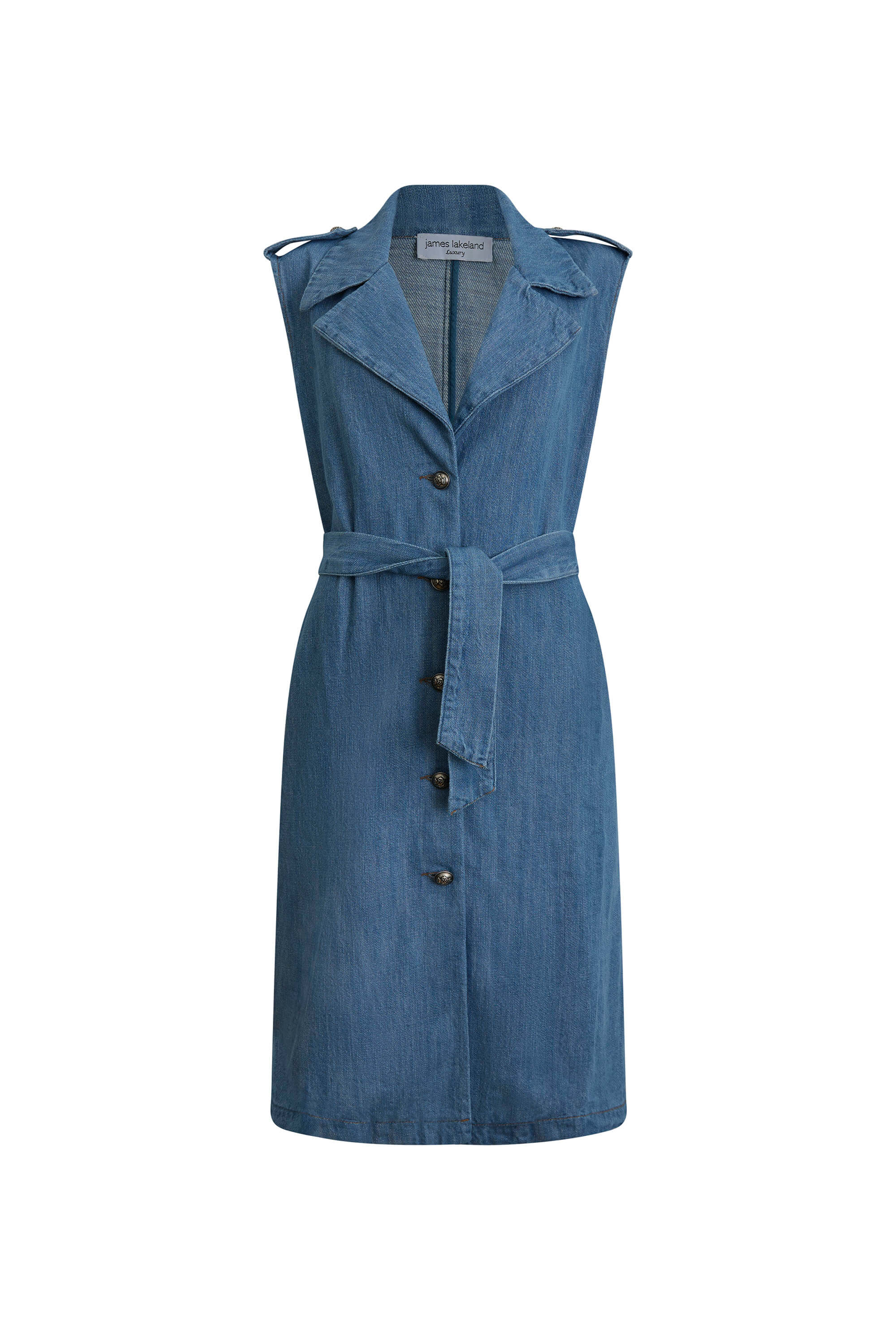 James Lakeland Women's Blue Long Denim Gilet In Blue