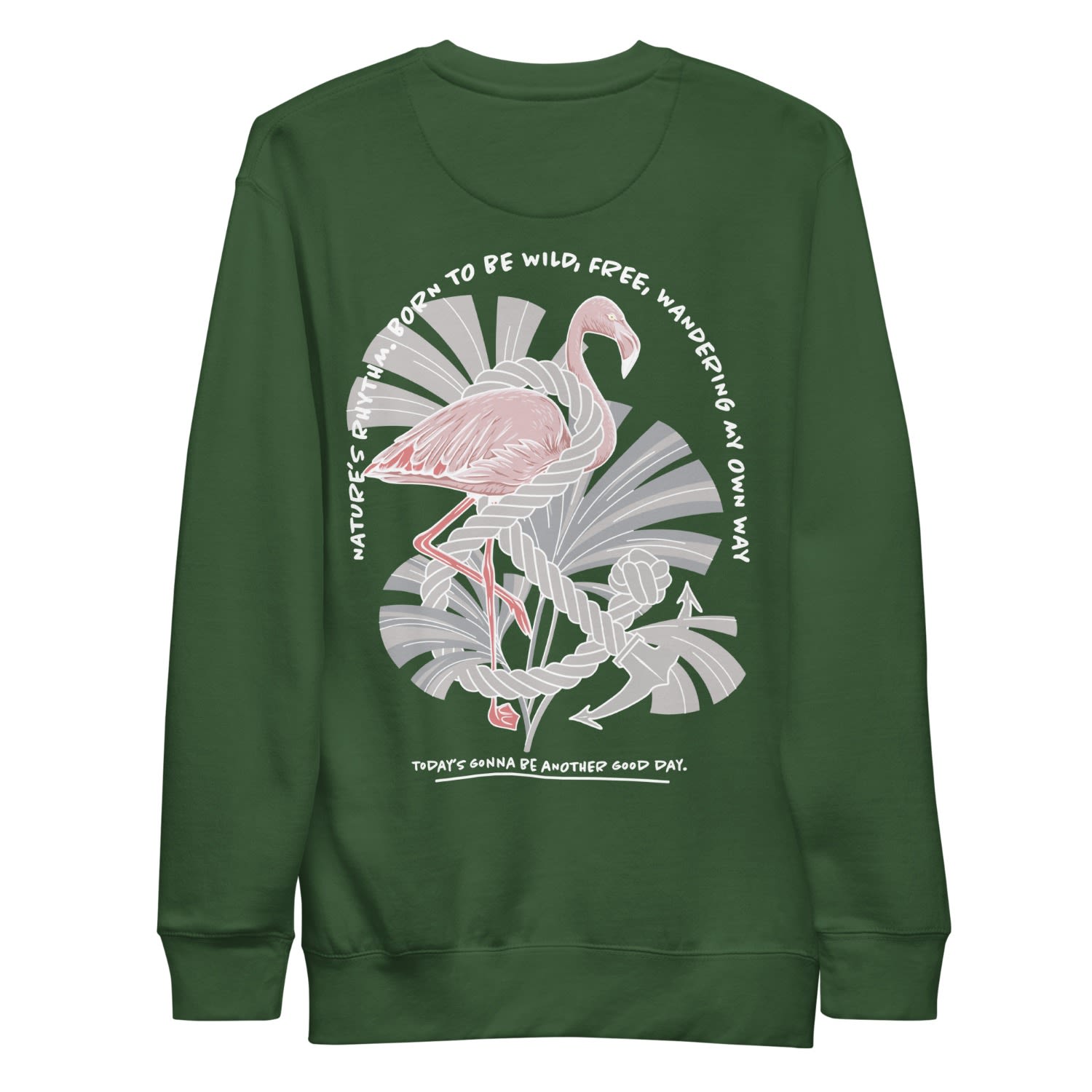 Anchor & Crew Forest Green Flamingo Another Good Day Cotton Blend Sweatshirt - Men In Green