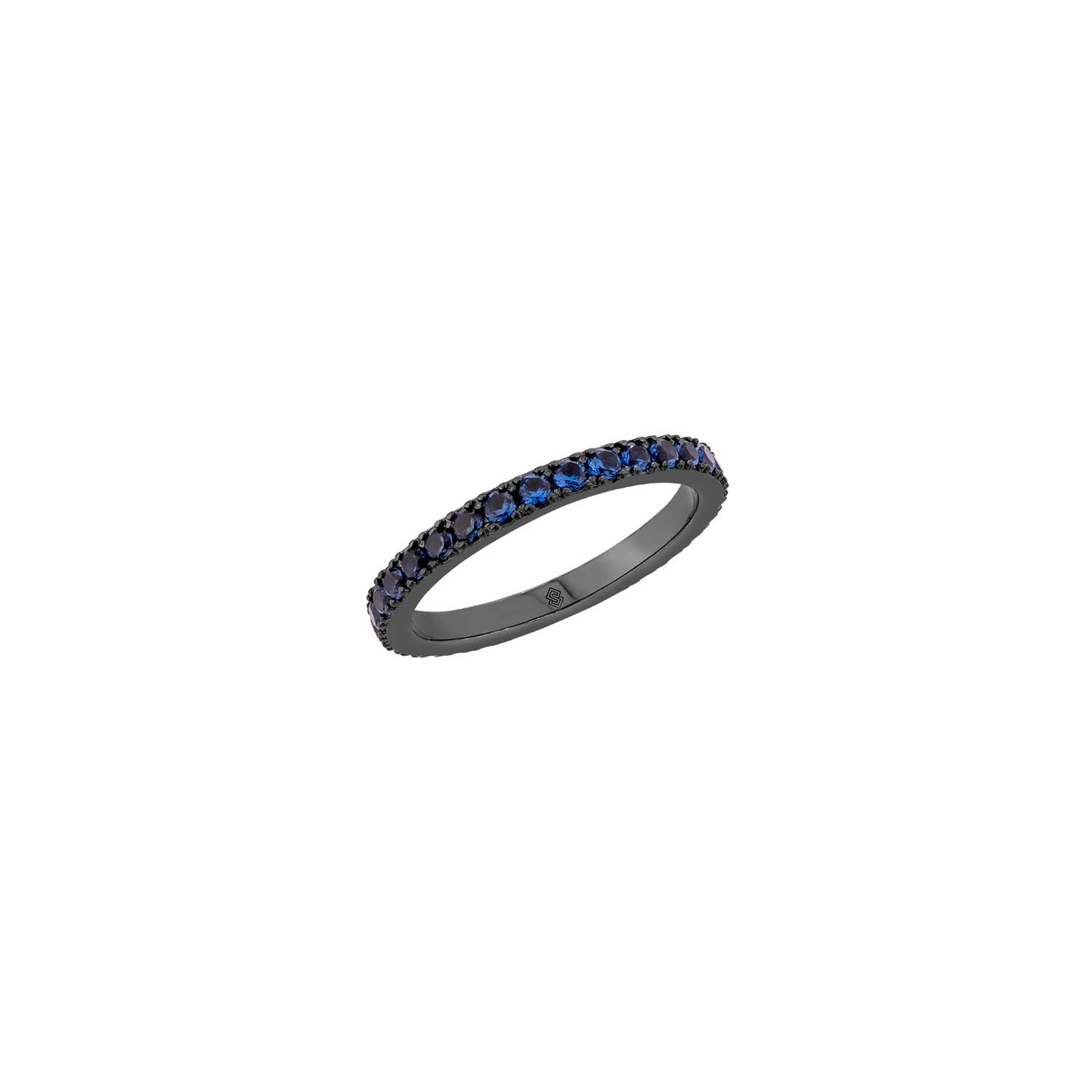 Sally Skoufis Men's Black / Blue Complete Ring With Man Made Sapphire In Premium Black Rhodium In Multi