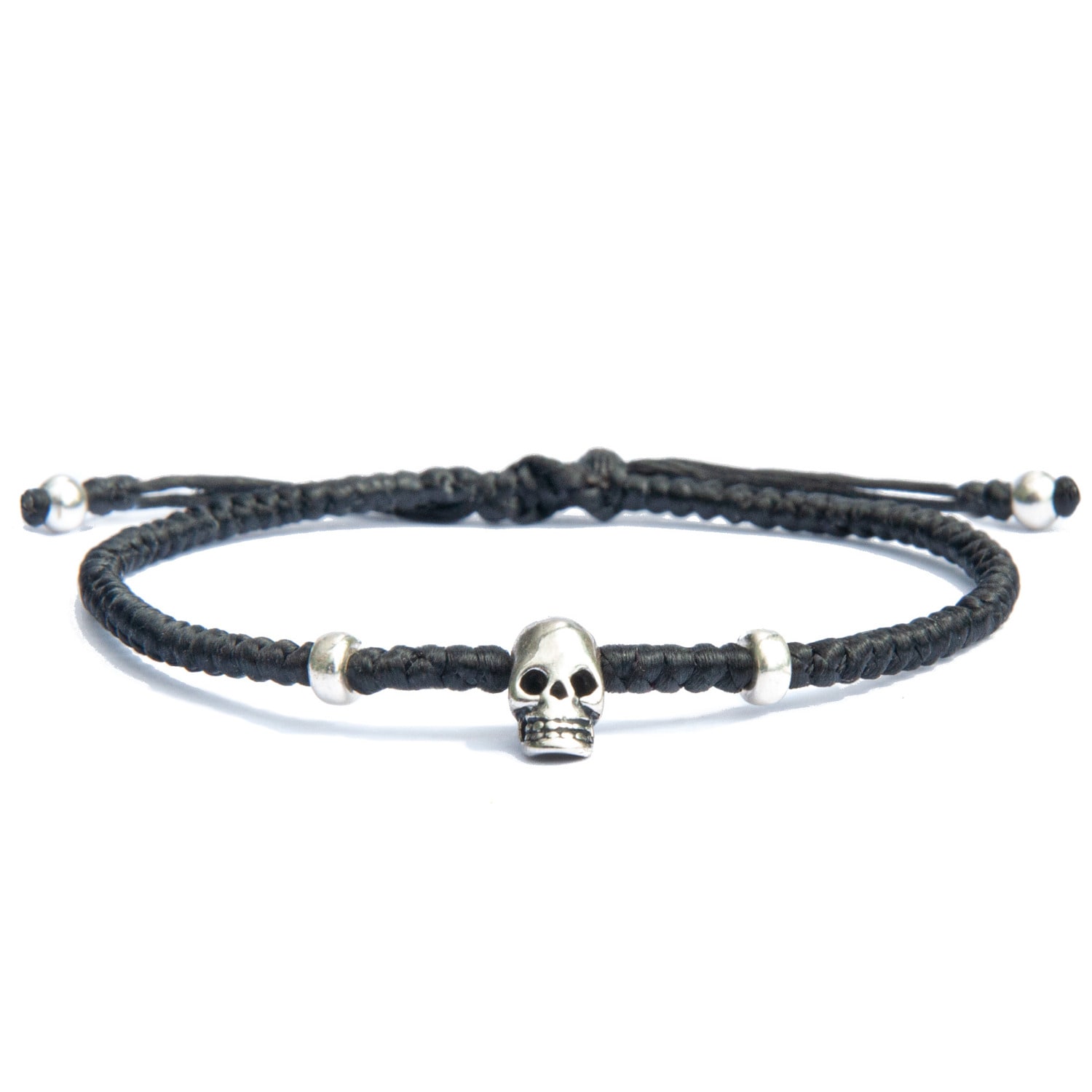 Sterling Silver & Vegan Cord Skull Black Bracelet For Women Harbour Uk Bracelets