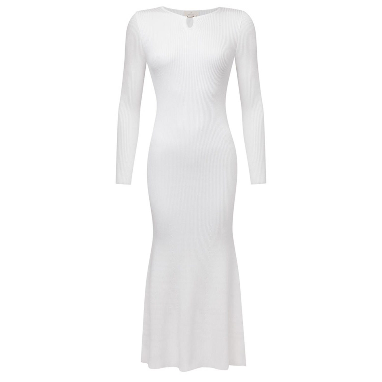 Women’s White Buckle Detailed Ribbed Knit Jumper Dress In Ecru Small Peraluna