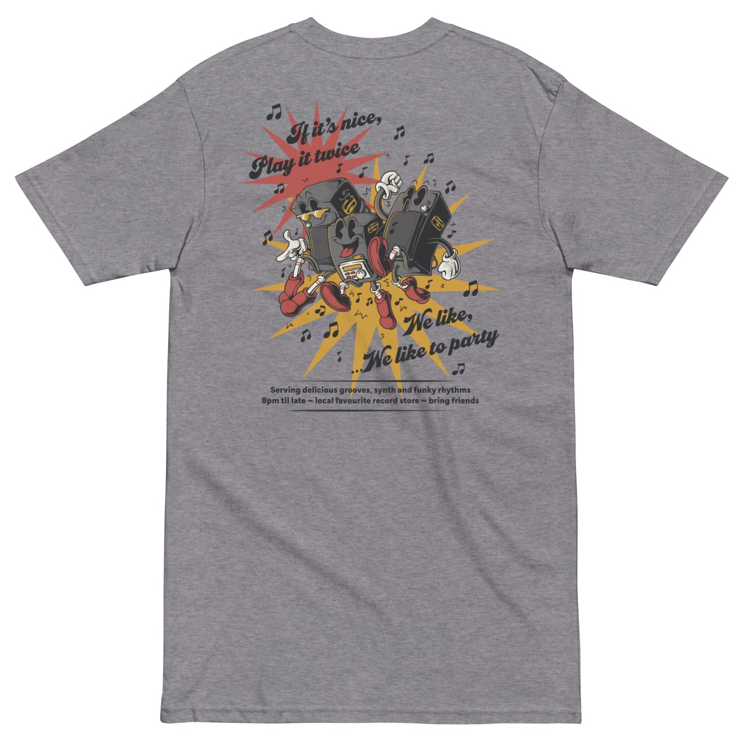 Anchor & Crew Carbon Grey If It's Nice Play It Twice Disco! Heavy Cotton Embroidered T-shirt - Women In Gray