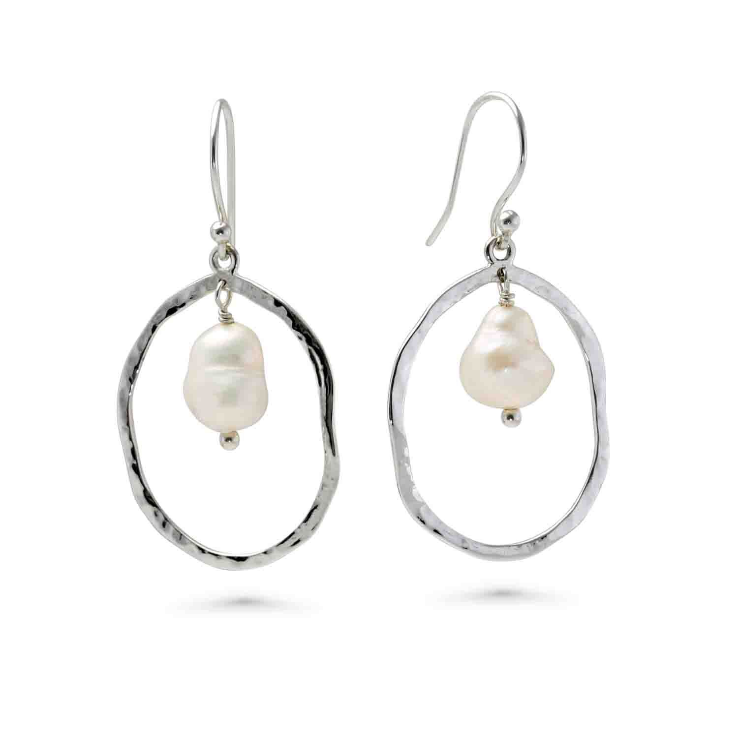 Isla Silver Women's White / Silver Large Pearl Hoop Earrings