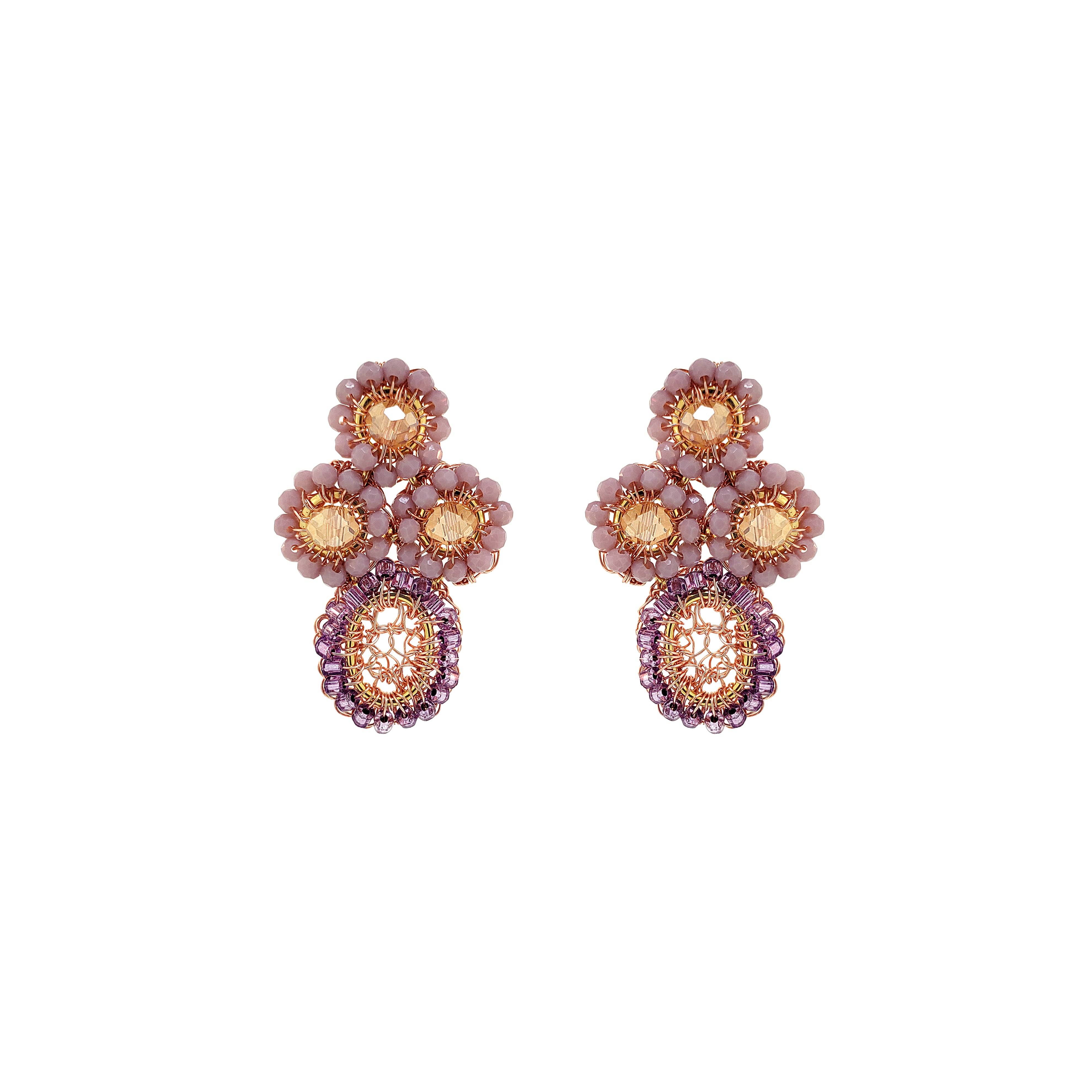 Lavish By Tricia Milaneze Women's Gold / Pink / Purple Breeze Lavender Mix Tyche Post Handmade Crochet Earrings