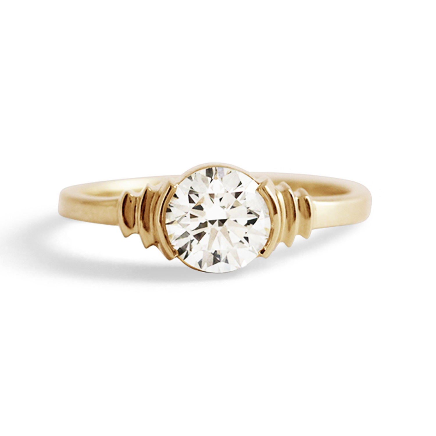 Women’s Gold / White Step Ring / Lab Round Diamond Goldpoint Jewelry