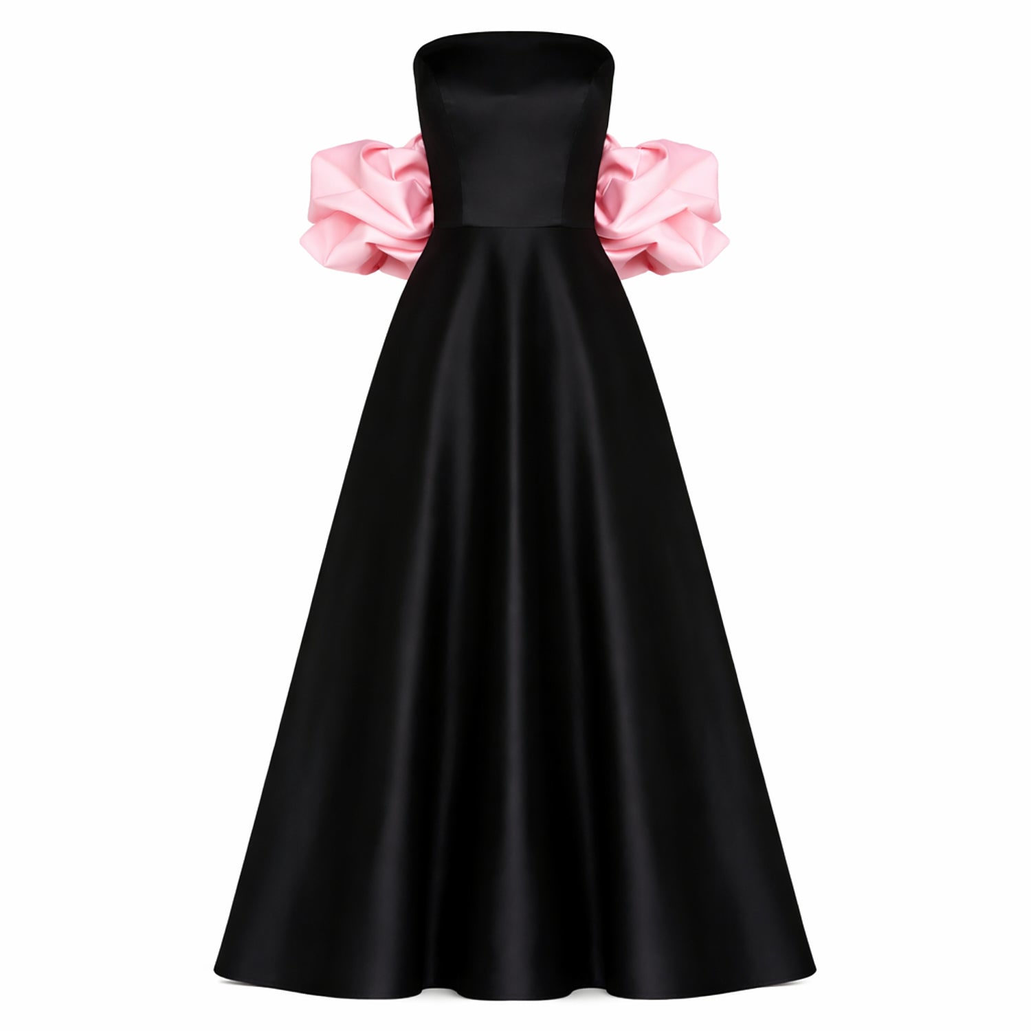 Mac Duggal Women's Black Satin Off The Shoulder Puff Sleeve Ball Gown