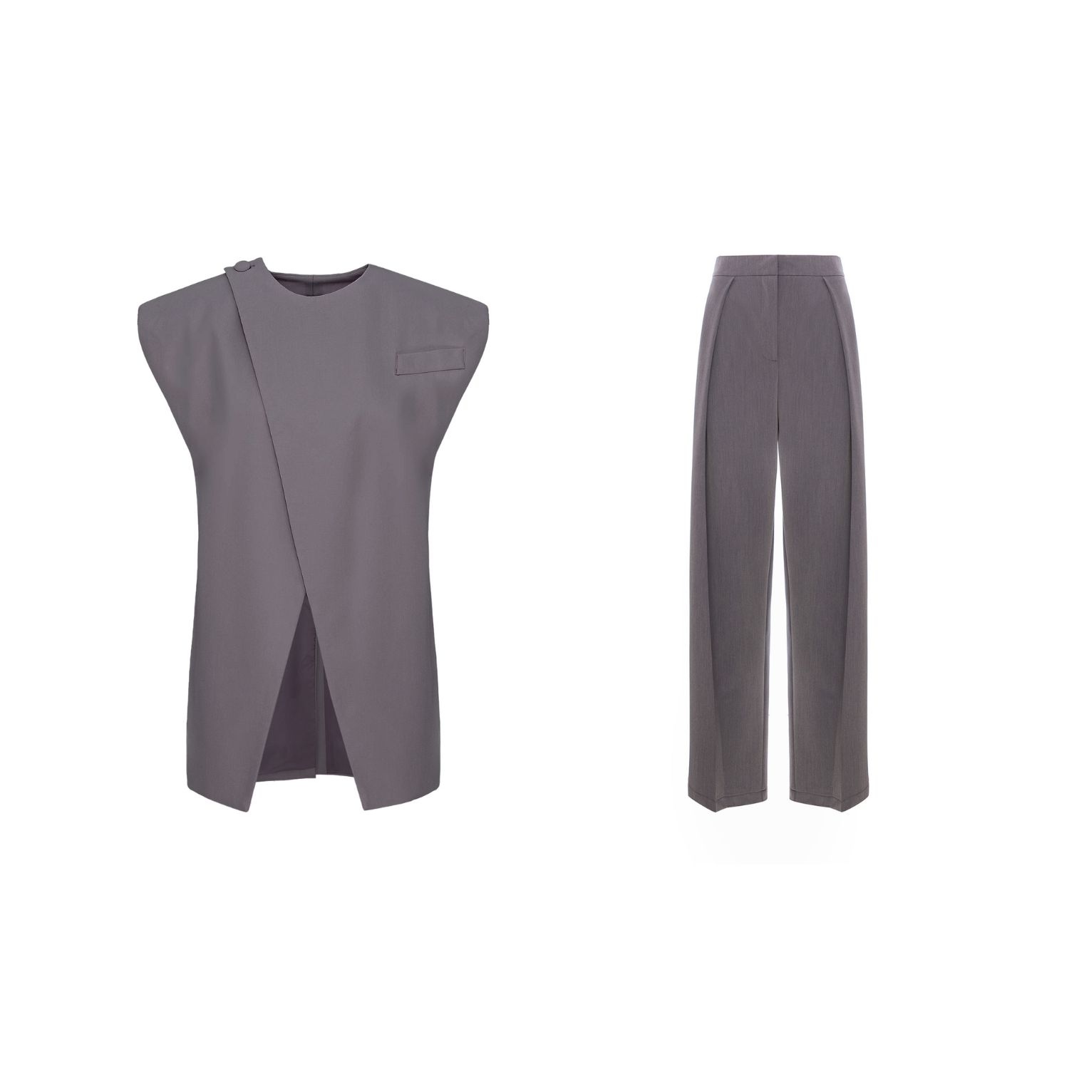 Bluzat Grey Set With Vest And Pleated Trousers In Gray