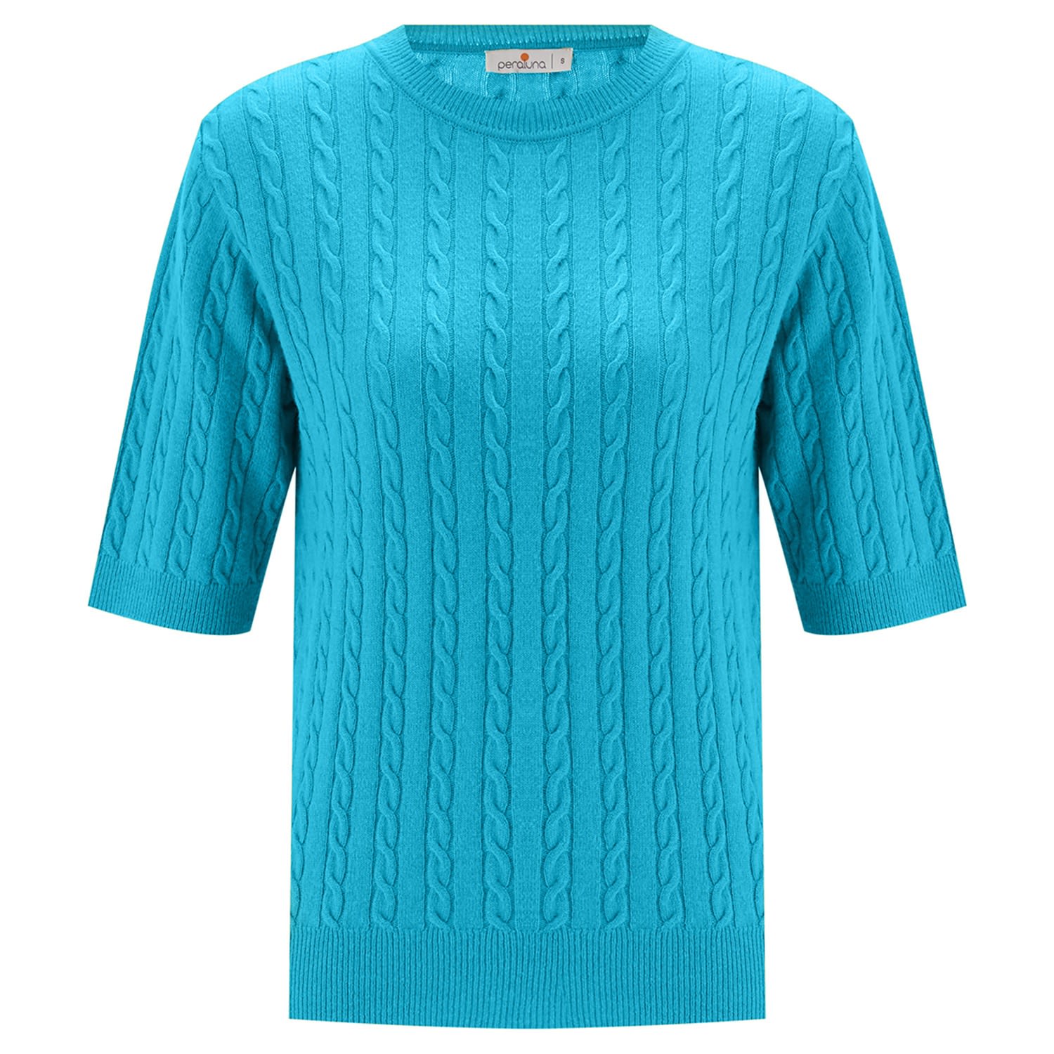 Peraluna Women's Blue Nicole Cable Knit Cashmere Blend Short Sleeve Blouse - Turquoise In Blue