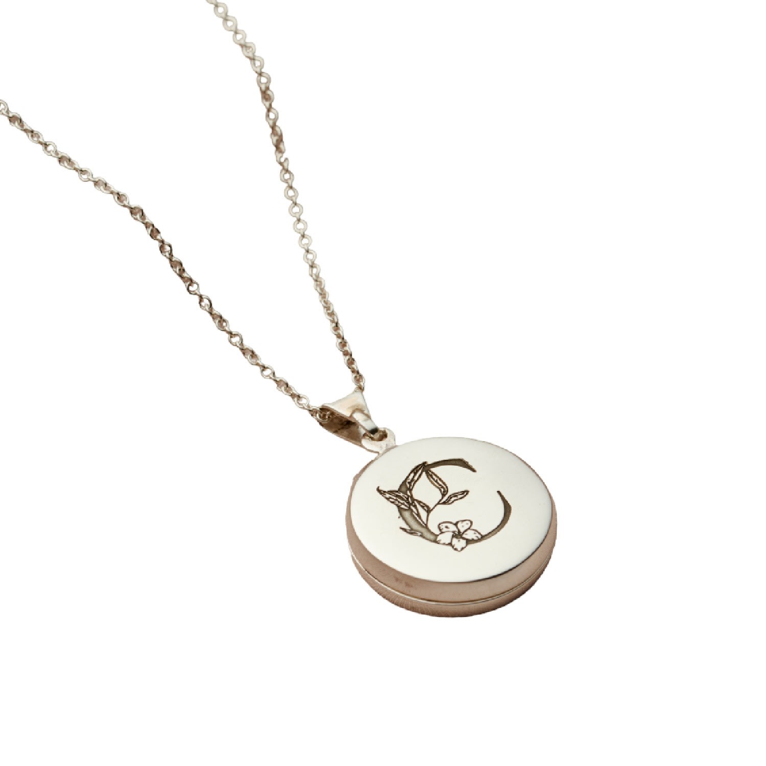 Women’s Sterling Silver Floral Engraved Initial Circle Locket Necklace Posh Totty Designs