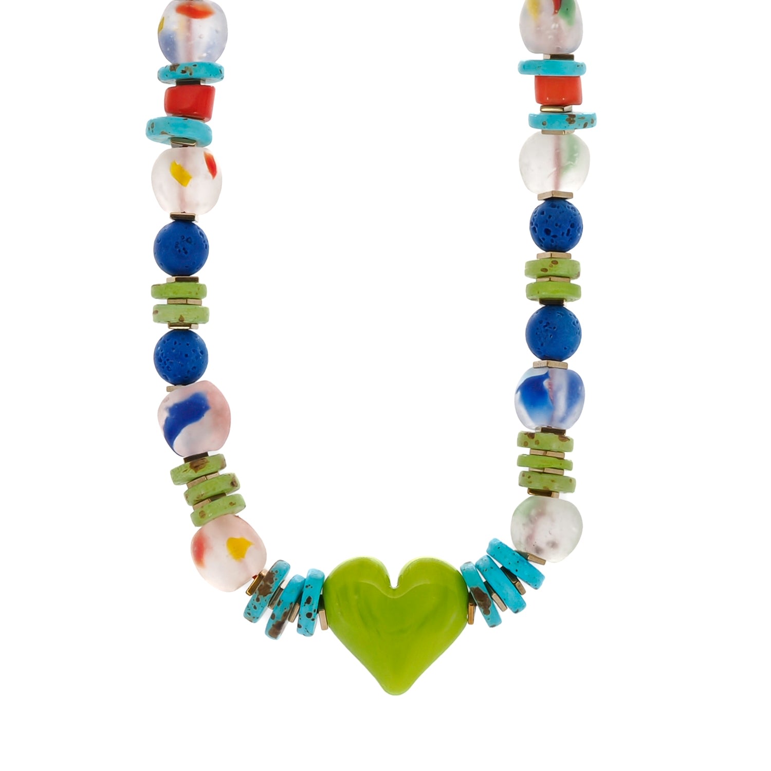 Women’s Green / Blue Green Ceramic Heart Colorful Life Bohemian Beaded Necklace - Colorful Ebru Jewelry